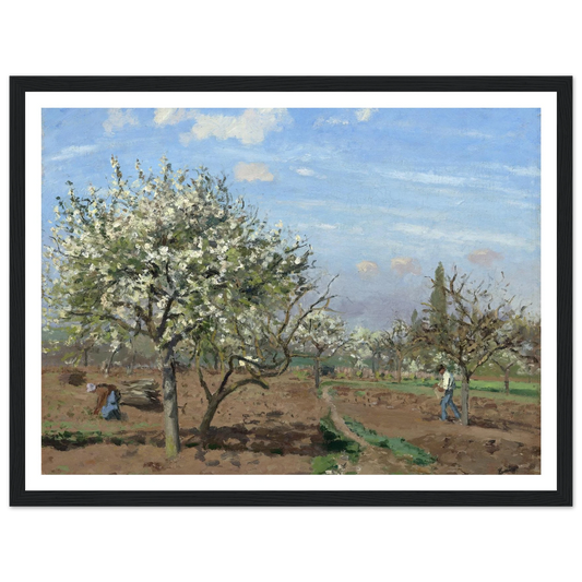 Orchard in Bloom,Louveciennes (1872) Art Print | Camille Pissarro - Framed Poster - 30x40 cm / 12x16″ - Black frame