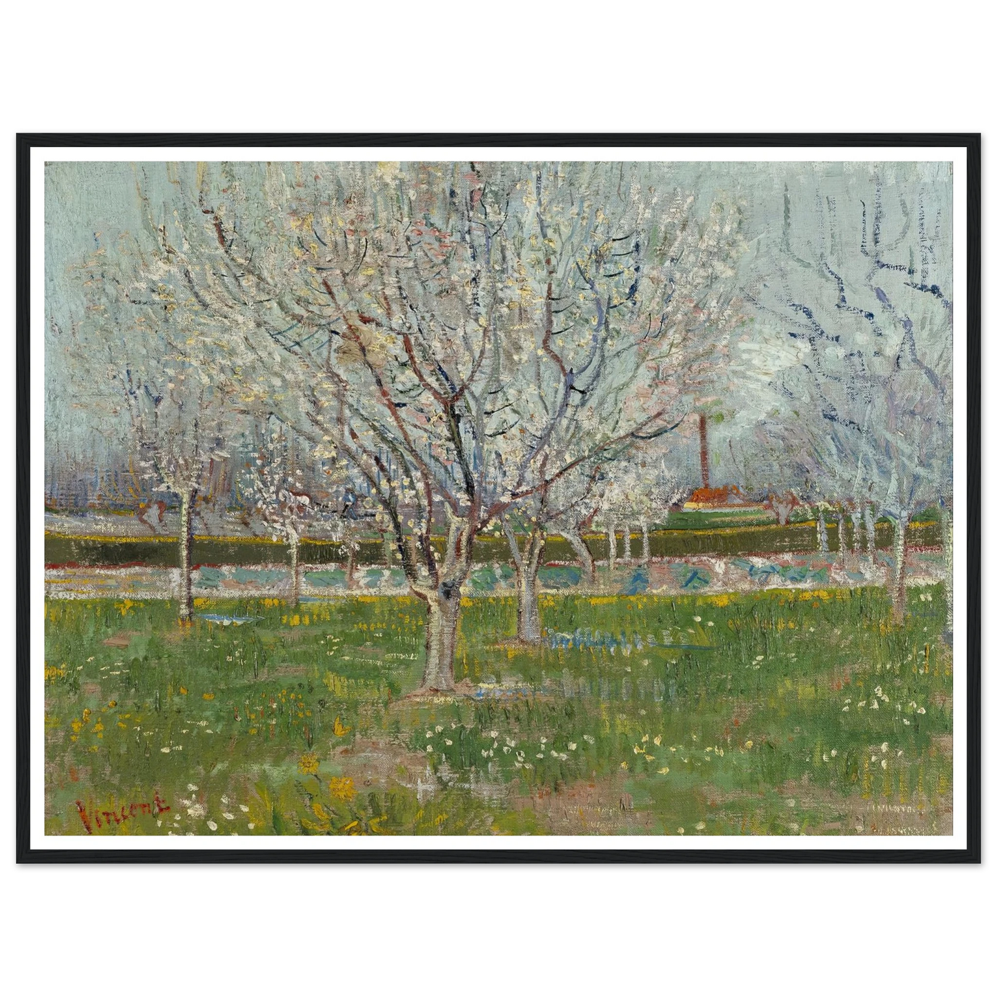 Orchard in Blossom (Plum Trees) Art Print | Vincent van Gogh - Framed Poster - 30x40 cm / 12x16″ - Black frame