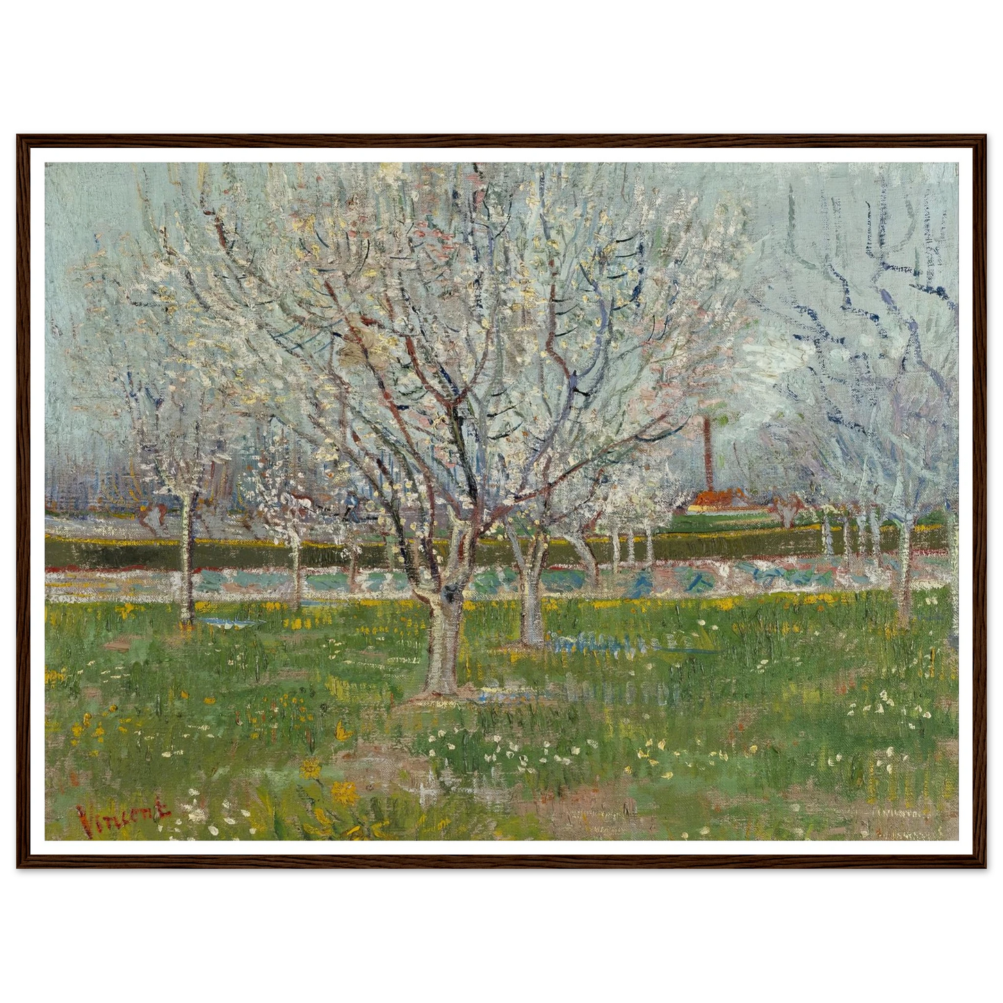 Orchard in Blossom (Plum Trees) Art Print | Vincent van Gogh - Framed Poster - 30x40 cm / 12x16″ - Black frame