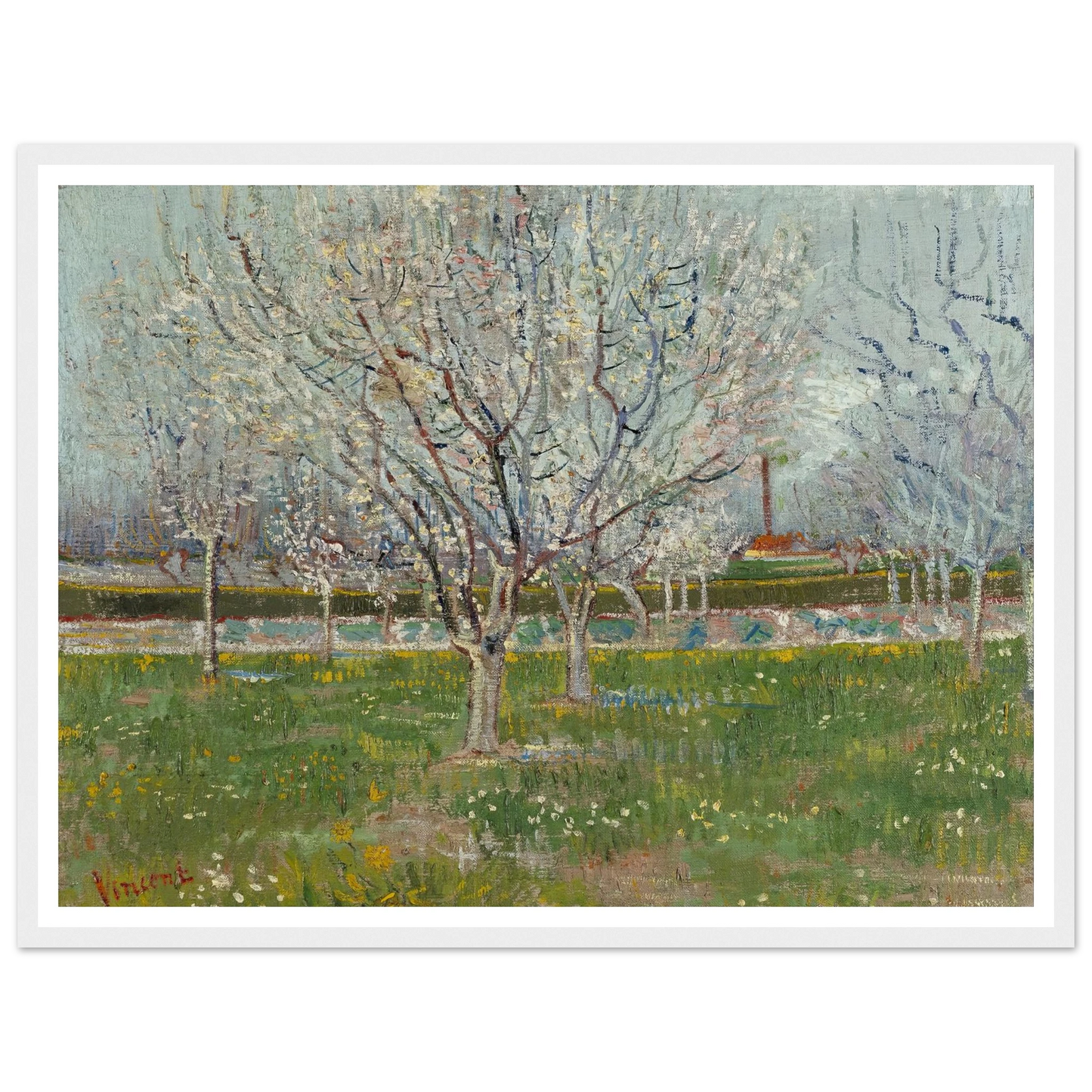 Orchard in Blossom (Plum Trees) Art Print | Vincent van Gogh - Framed Poster - 30x40 cm / 12x16″ - Black frame