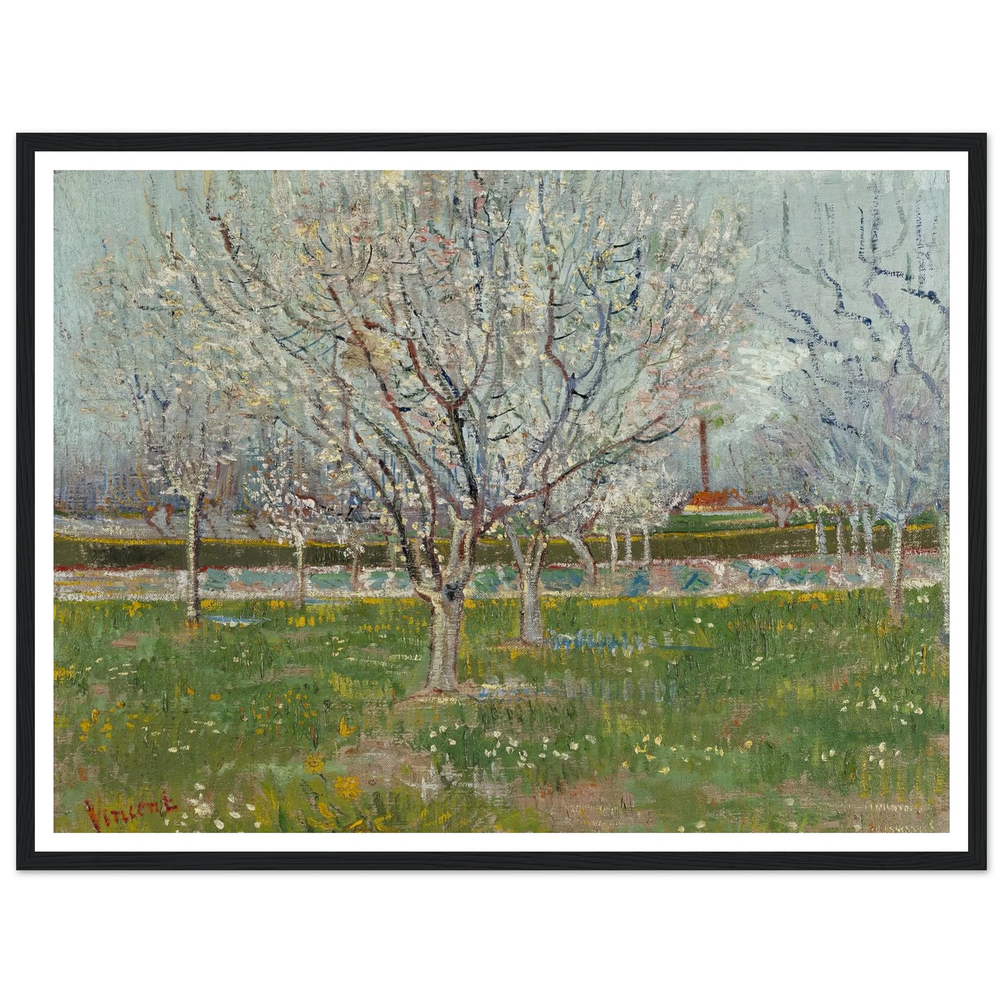 Orchard in Blossom (Plum Trees) Art Print | Vincent van Gogh - Framed Poster - 30x40 cm / 12x16″ - Black frame