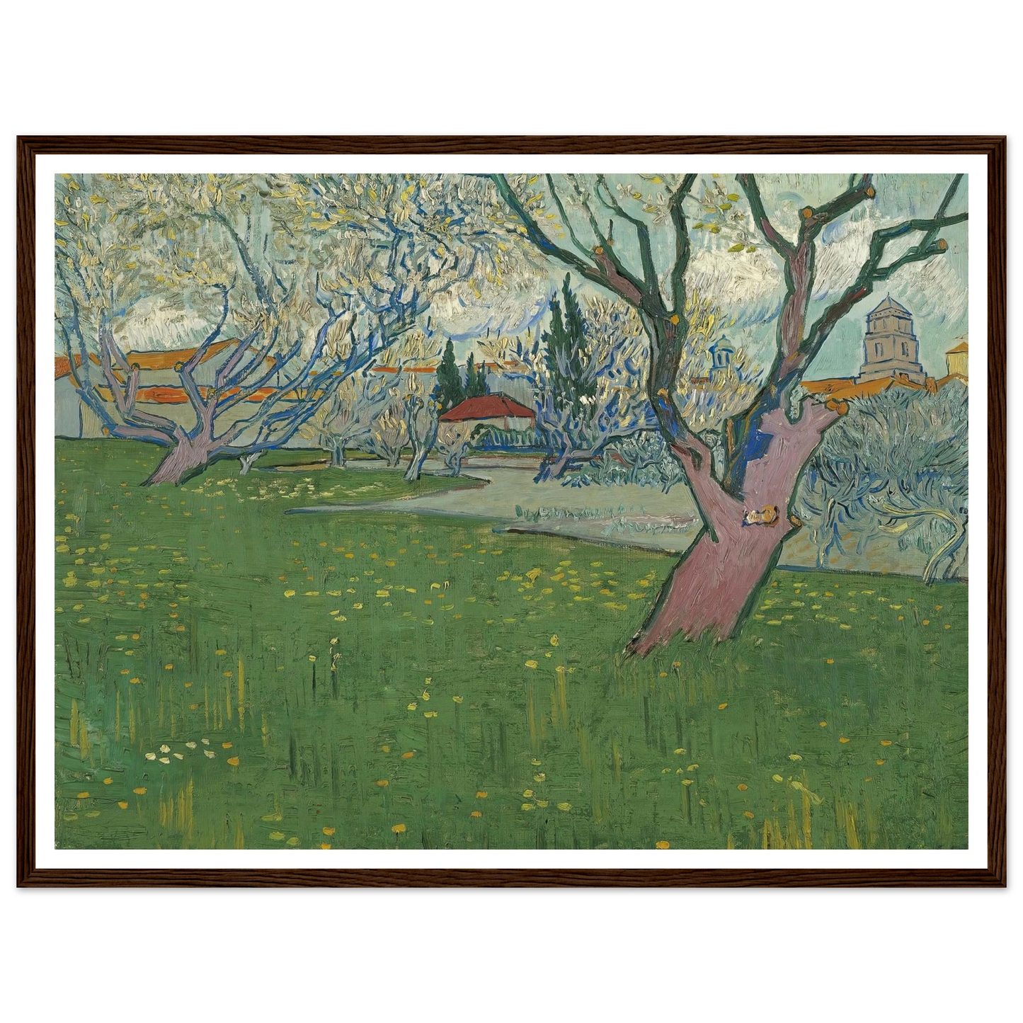 Orchards in blossom, view of Arles (1889) Art Print | Vincent van Gogh - Framed Poster - 30x40 cm / 12x16″ - Black frame