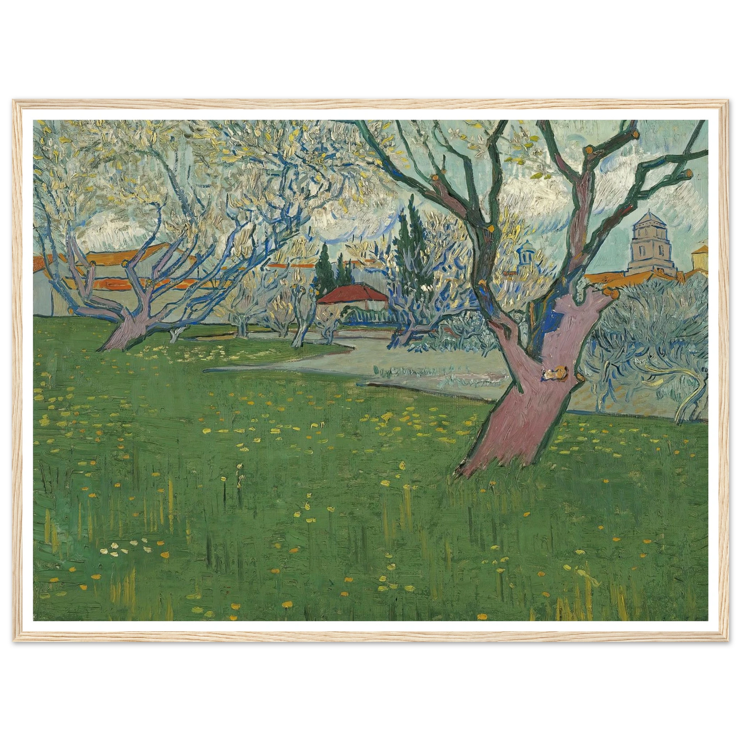 Orchards in blossom, view of Arles (1889) Art Print | Vincent van Gogh - Framed Poster - 30x40 cm / 12x16″ - Black frame