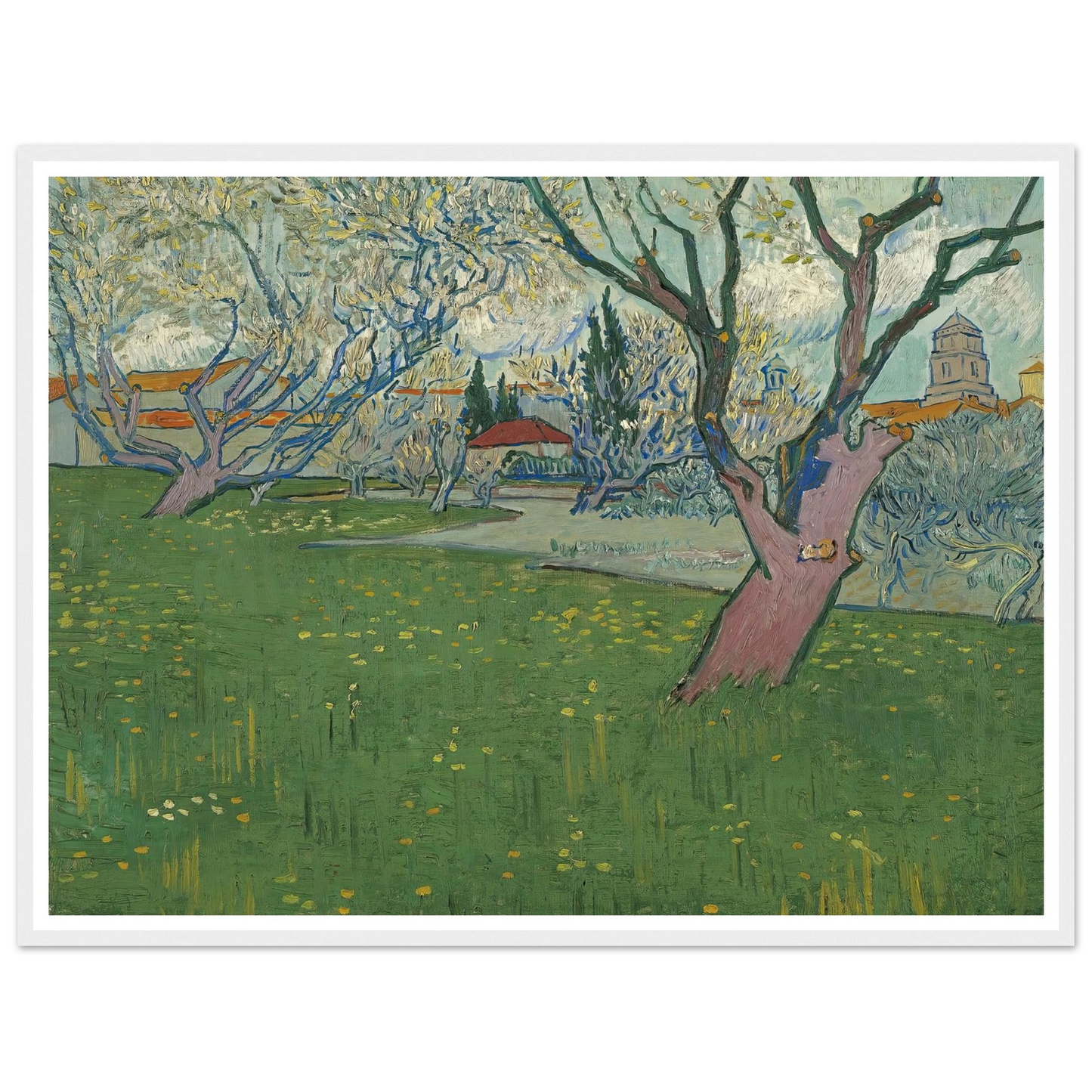 Orchards in blossom, view of Arles (1889) Art Print | Vincent van Gogh - Framed Poster - 30x40 cm / 12x16″ - Black frame