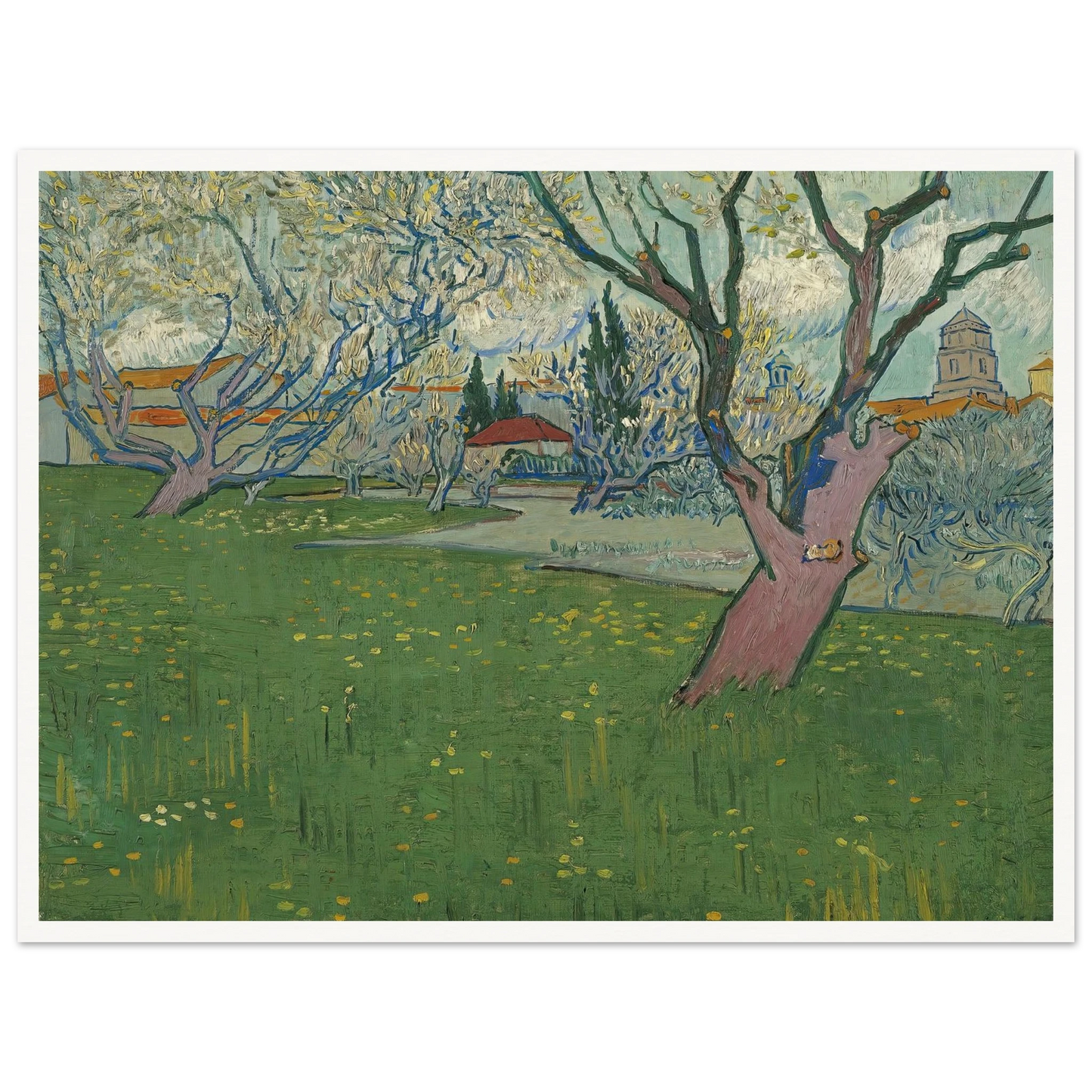 Orchards in blossom, view of Arles (1889) Art Print | Vincent van Gogh - Framed Poster - 30x40 cm / 12x16″ - Black frame