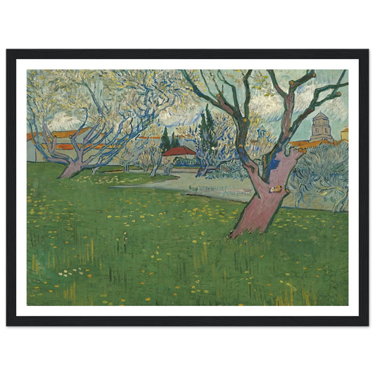 Orchards in blossom, view of Arles (1889) Art Print | Vincent van Gogh - Framed Poster - 30x40 cm / 12x16″ - Black frame