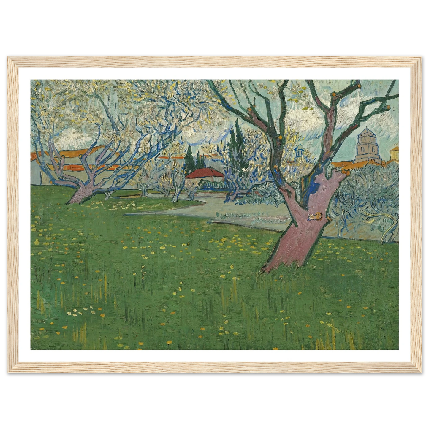 Orchards in blossom, view of Arles (1889) Art Print | Vincent van Gogh - Framed Poster - 30x40 cm / 12x16″ - Black frame
