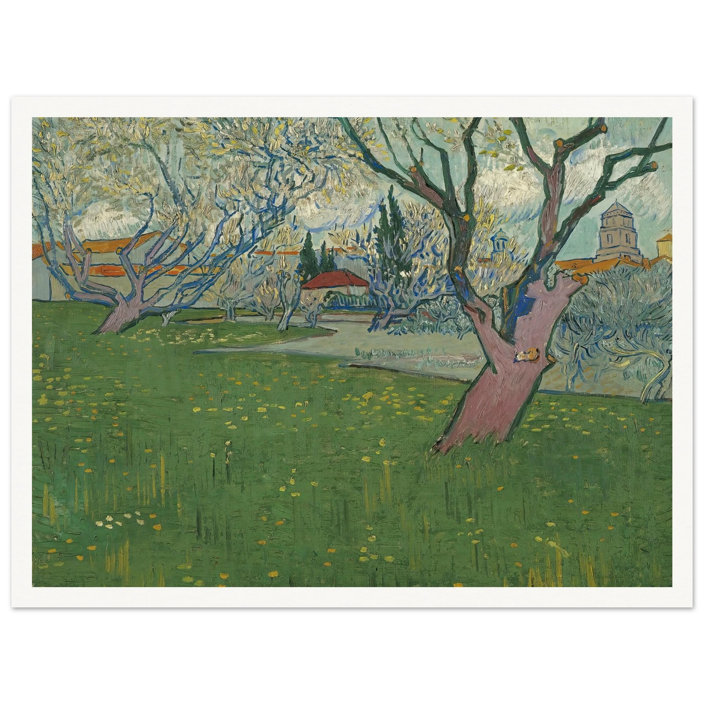 Orchards in blossom, view of Arles (1889) Art Print | Vincent van Gogh - Framed Poster - 30x40 cm / 12x16″ - Black frame