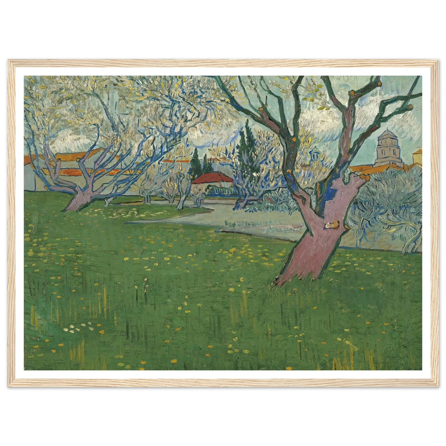 Orchards in blossom, view of Arles (1889) Art Print | Vincent van Gogh - Framed Poster - 30x40 cm / 12x16″ - Black frame