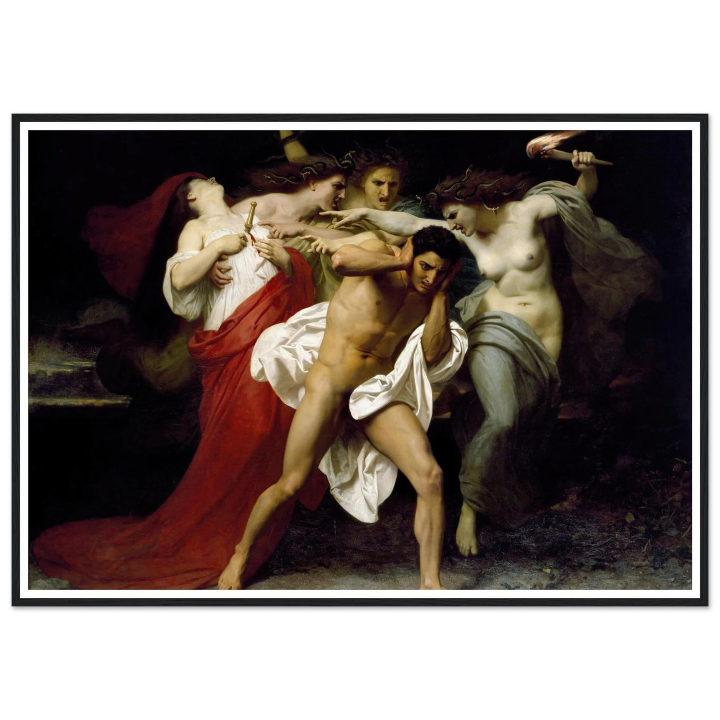 Orestes Pursued By The Furies (1862) Art Print | William Bouguereau - Framed Poster - 30x40 cm / 12x16″ - Black frame