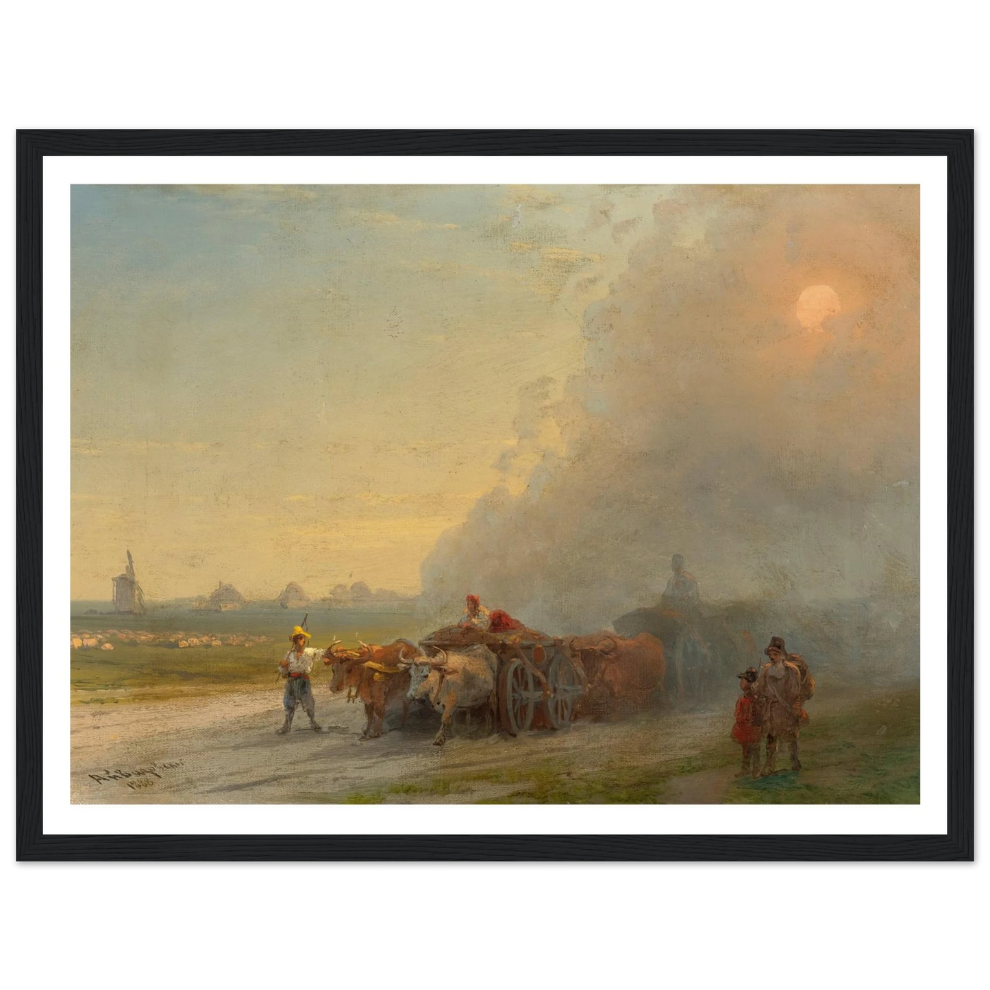 Ox-Carts In The Ukrainian Steppe (1888) Art Print | Ivan Konstantinovich Aivazovsky - Framed Poster - 30x40 cm / 12x16″ - Black frame