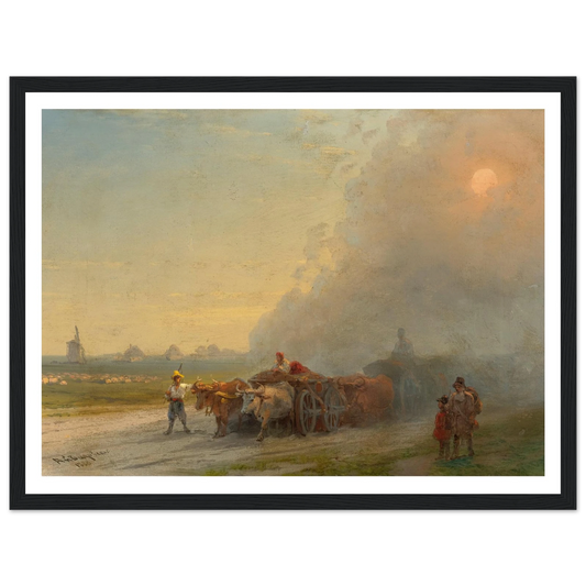 Ox-Carts In The Ukrainian Steppe (1888) Art Print | Ivan Konstantinovich Aivazovsky - Framed Poster - 30x40 cm / 12x16″ - Black frame