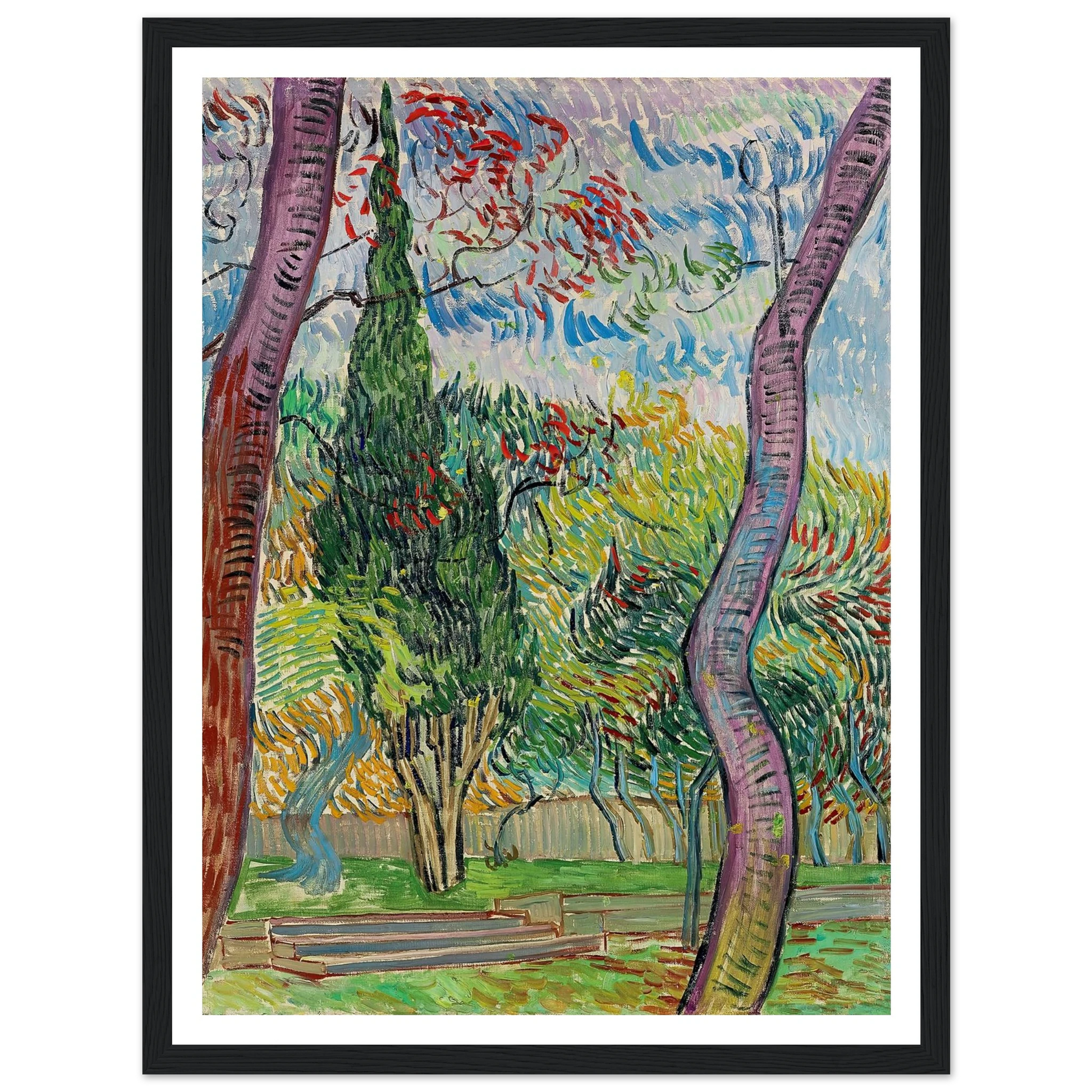 Parc de l’hôpital Saint-Paul (1889) Art Print | Vincent van Gogh - Framed Poster - 30x40 cm / 12x16″ - Black frame