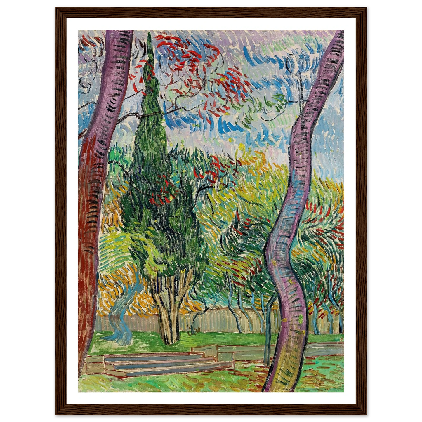 Parc de l’hôpital Saint-Paul (1889) Art Print | Vincent van Gogh - Framed Poster - 30x40 cm / 12x16″ - Black frame