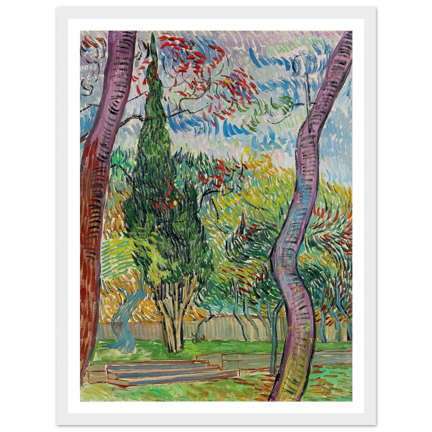Parc de l’hôpital Saint-Paul (1889) Art Print | Vincent van Gogh - Framed Poster - 30x40 cm / 12x16″ - Black frame