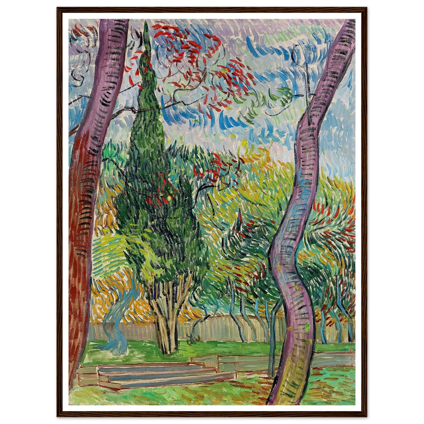 Parc de l’hôpital Saint-Paul (1889) Art Print | Vincent van Gogh - Framed Poster - 30x40 cm / 12x16″ - Black frame