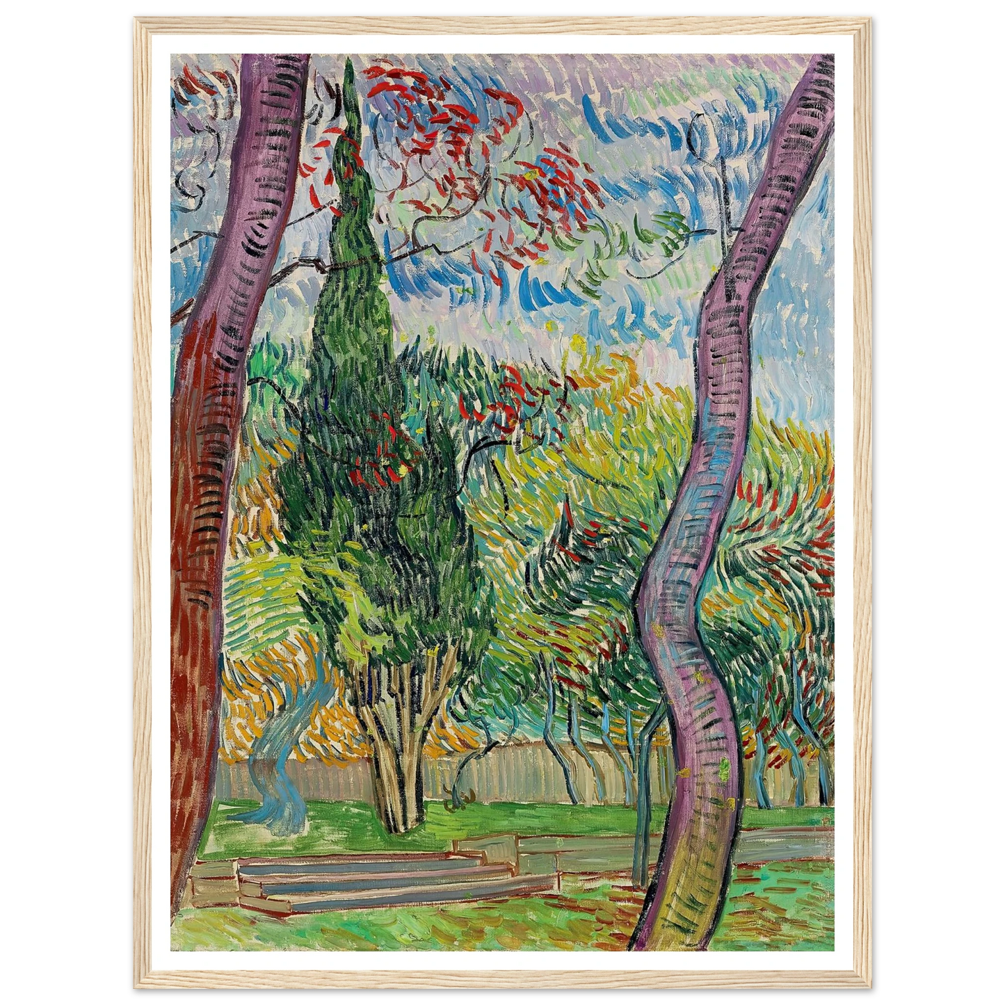 Parc de l’hôpital Saint-Paul (1889) Art Print | Vincent van Gogh - Framed Poster - 30x40 cm / 12x16″ - Black frame