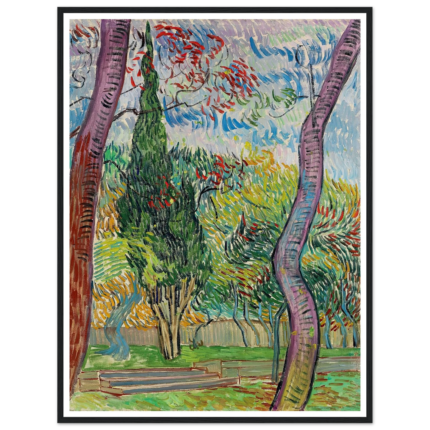 Parc de l’hôpital Saint-Paul (1889) Art Print | Vincent van Gogh - Framed Poster - 30x40 cm / 12x16″ - Black frame