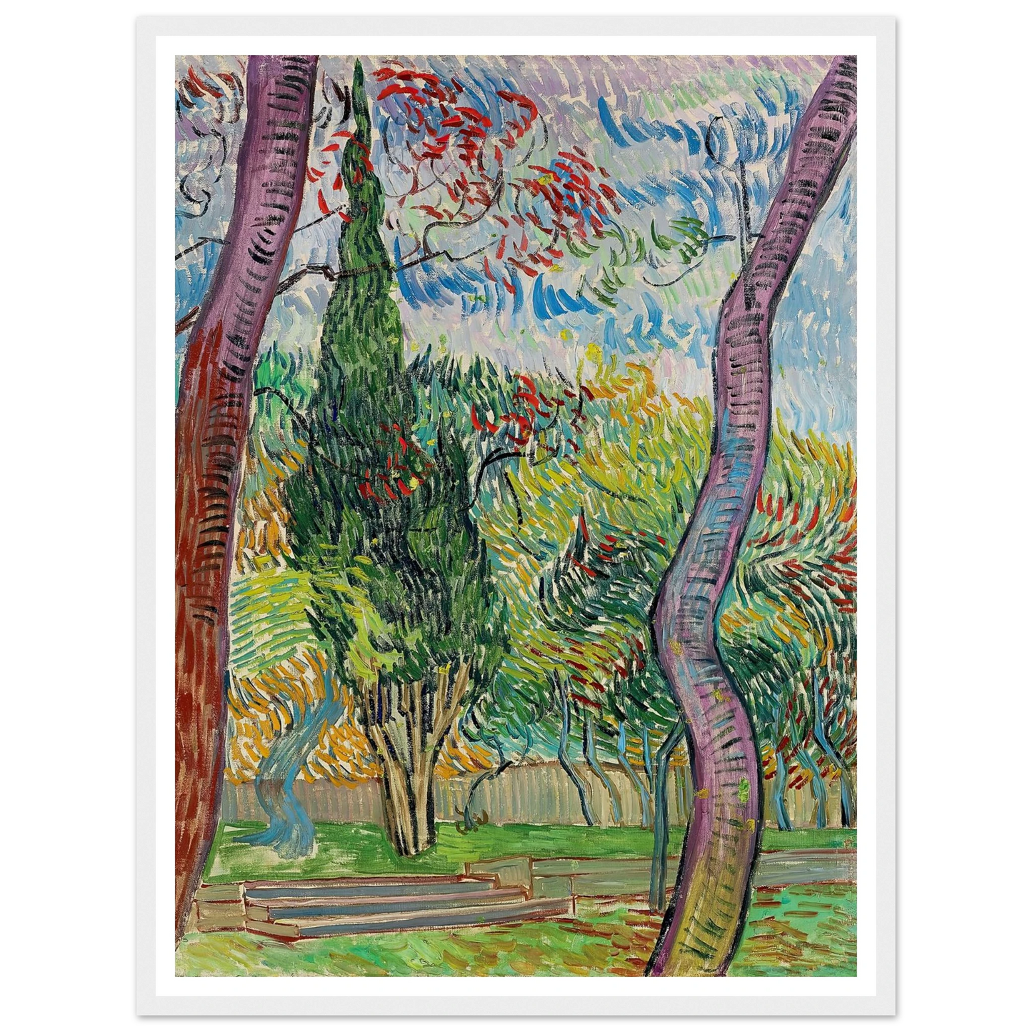 Parc de l’hôpital Saint-Paul (1889) Art Print | Vincent van Gogh - Framed Poster - 30x40 cm / 12x16″ - Black frame