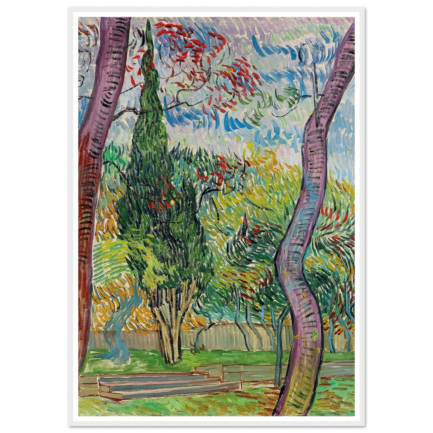 Parc de l’hôpital Saint-Paul (1889) Art Print | Vincent van Gogh - Framed Poster - 30x40 cm / 12x16″ - Black frame