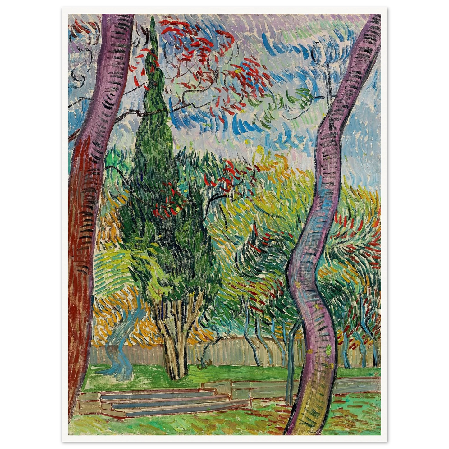 Parc de l’hôpital Saint-Paul (1889) Art Print | Vincent van Gogh - Framed Poster - 30x40 cm / 12x16″ - Black frame