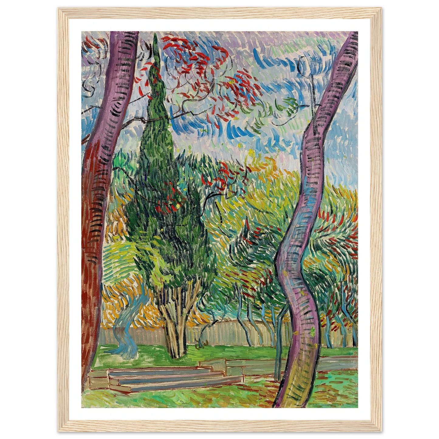 Parc de l’hôpital Saint-Paul (1889) Art Print | Vincent van Gogh - Framed Poster - 30x40 cm / 12x16″ - Black frame