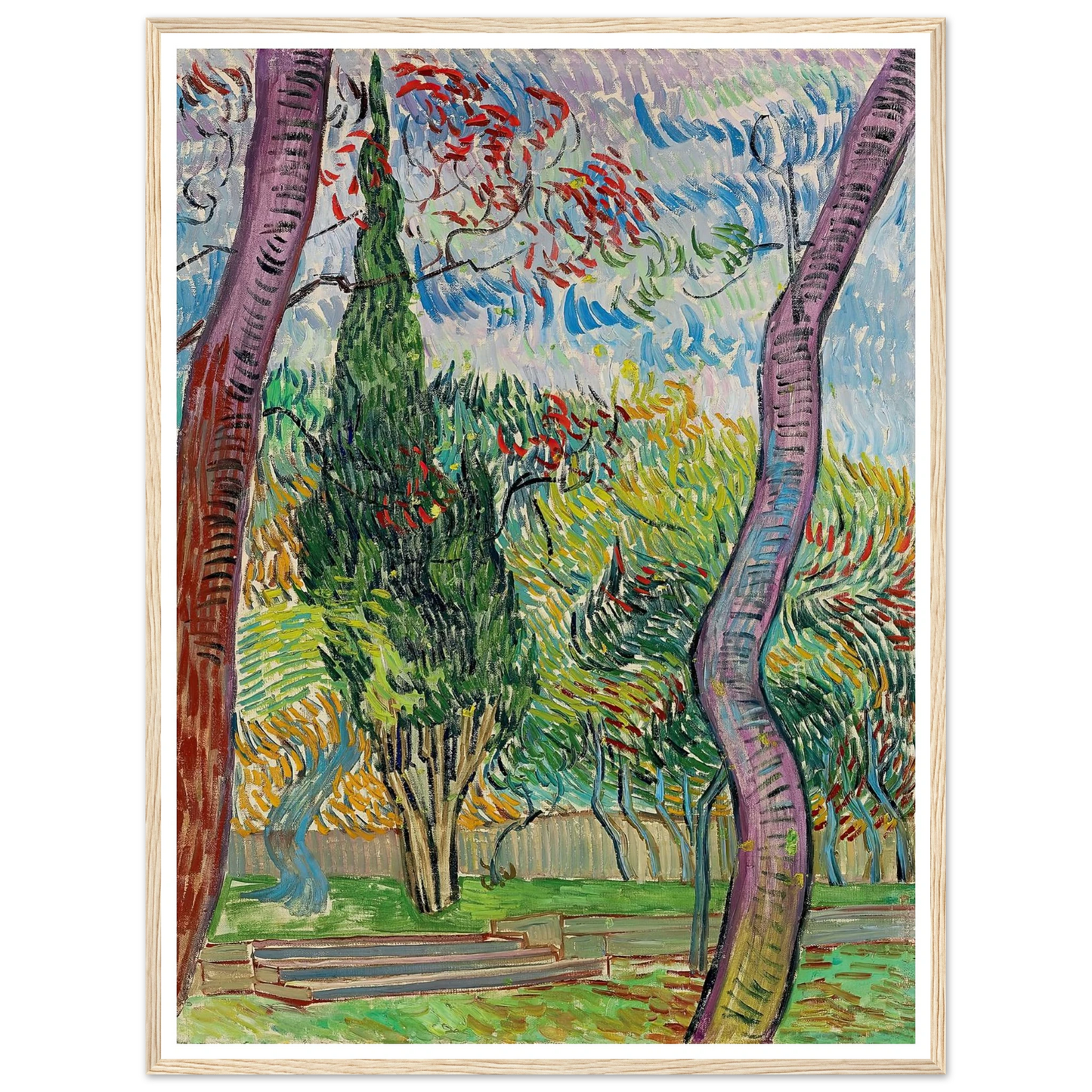 Parc de l’hôpital Saint-Paul (1889) Art Print | Vincent van Gogh - Framed Poster - 30x40 cm / 12x16″ - Black frame