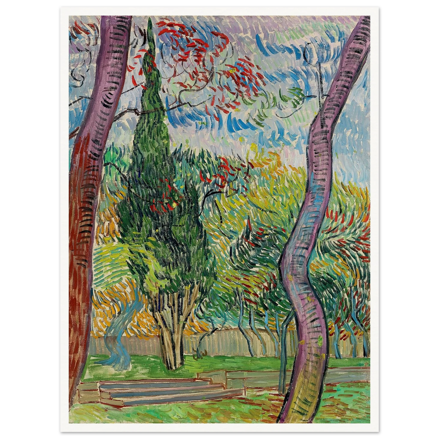 Parc de l’hôpital Saint-Paul (1889) Art Print | Vincent van Gogh - Framed Poster - 30x40 cm / 12x16″ - Black frame