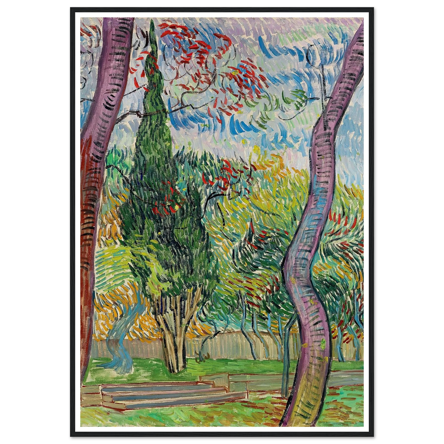 Parc de l’hôpital Saint-Paul (1889) Art Print | Vincent van Gogh - Framed Poster - 30x40 cm / 12x16″ - Black frame