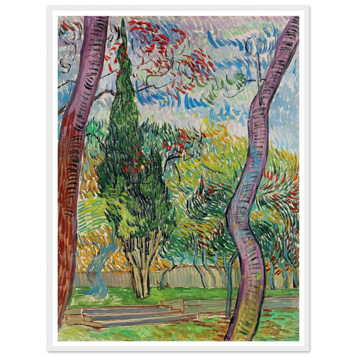 Parc de l’hôpital Saint-Paul (1889) Art Print | Vincent van Gogh - Framed Poster - 30x40 cm / 12x16″ - Black frame