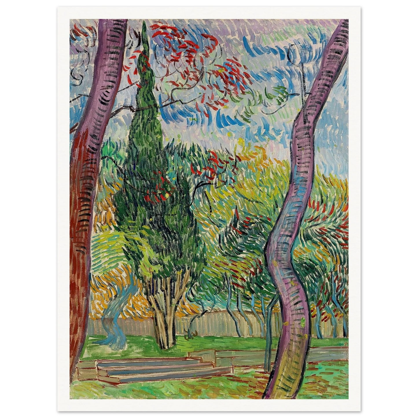 Parc de l’hôpital Saint-Paul (1889) Art Print | Vincent van Gogh - Framed Poster - 30x40 cm / 12x16″ - Black frame