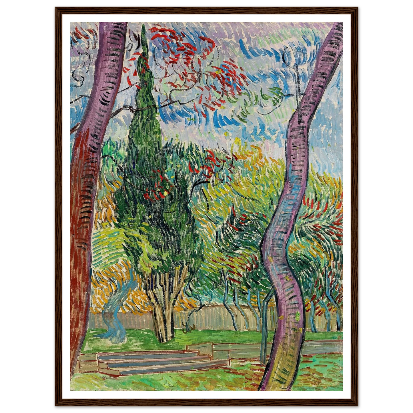 Parc de l’hôpital Saint-Paul (1889) Art Print | Vincent van Gogh - Framed Poster - 30x40 cm / 12x16″ - Black frame