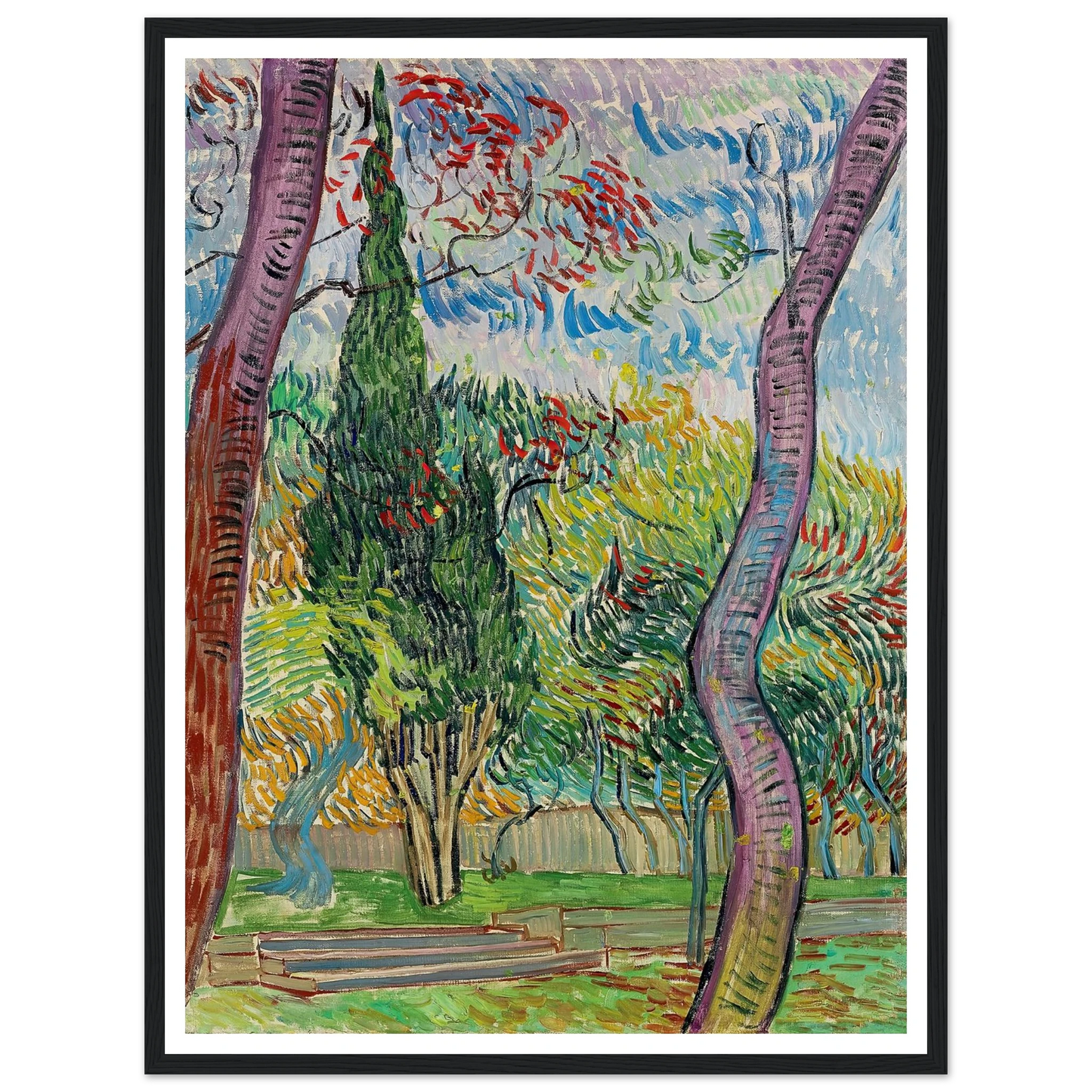 Parc de l’hôpital Saint-Paul (1889) Art Print | Vincent van Gogh - Framed Poster - 30x40 cm / 12x16″ - Black frame