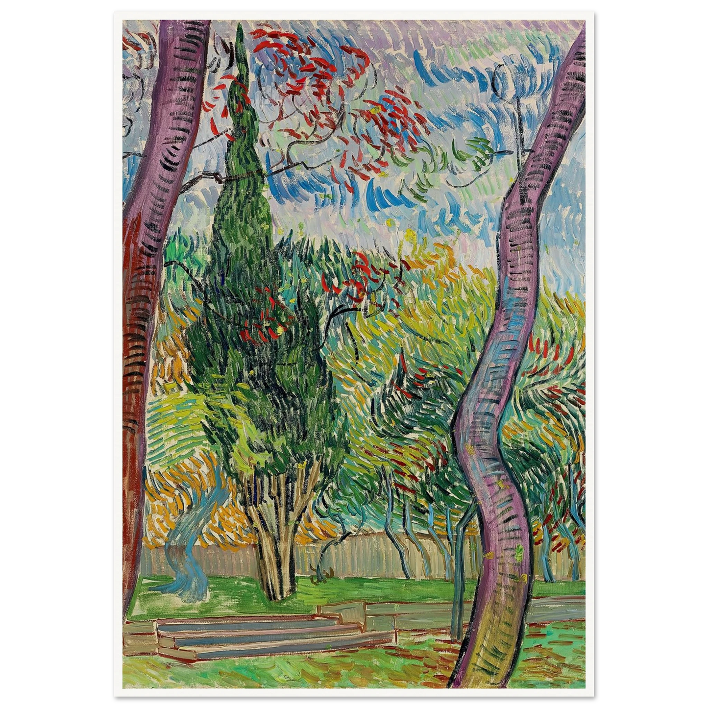 Parc de l’hôpital Saint-Paul (1889) Art Print | Vincent van Gogh - Framed Poster - 30x40 cm / 12x16″ - Black frame