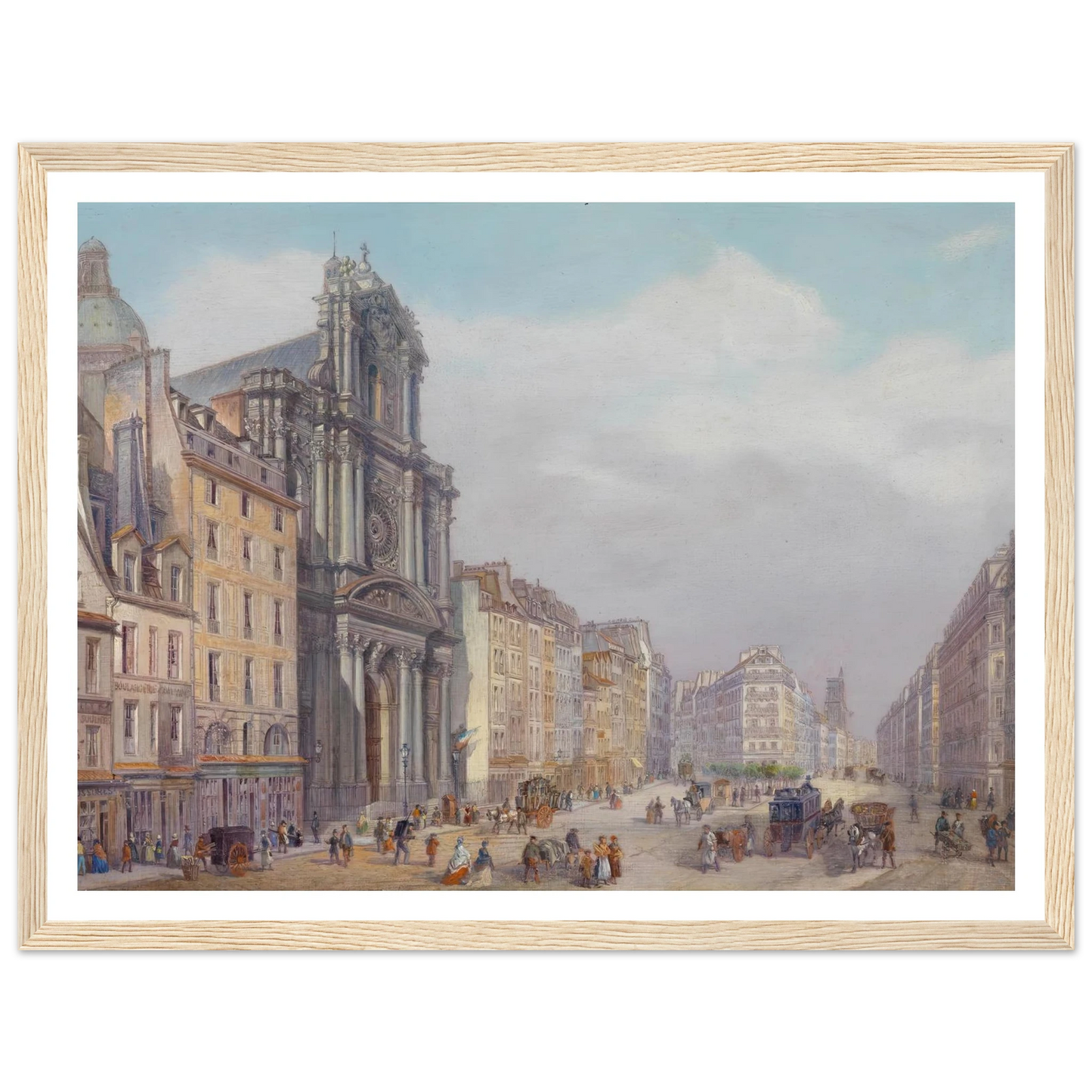 Paris Rue Saint Antoine Art Print | Carlo Bossoli - Framed Poster - 30x40 cm / 12x16″ - Black frame