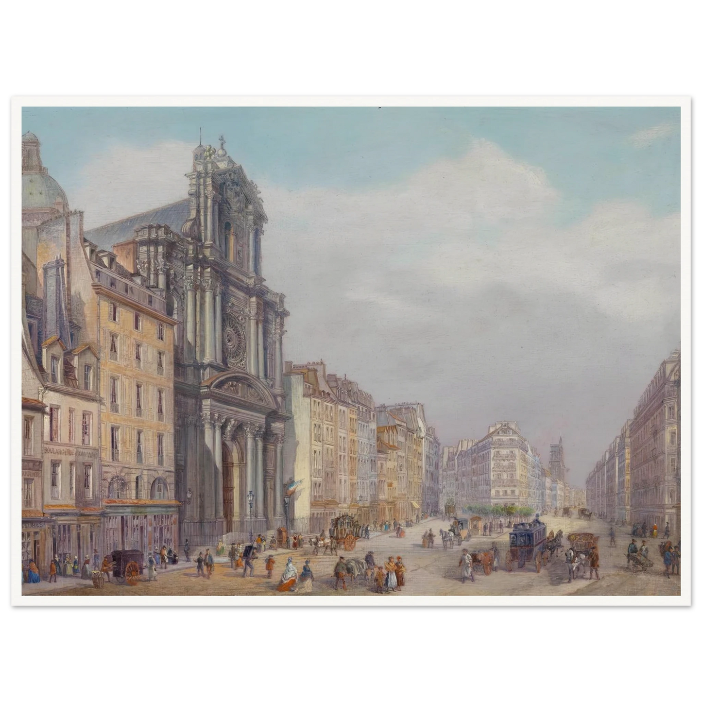 Paris Rue Saint Antoine Art Print | Carlo Bossoli - Framed Poster - 30x40 cm / 12x16″ - Black frame