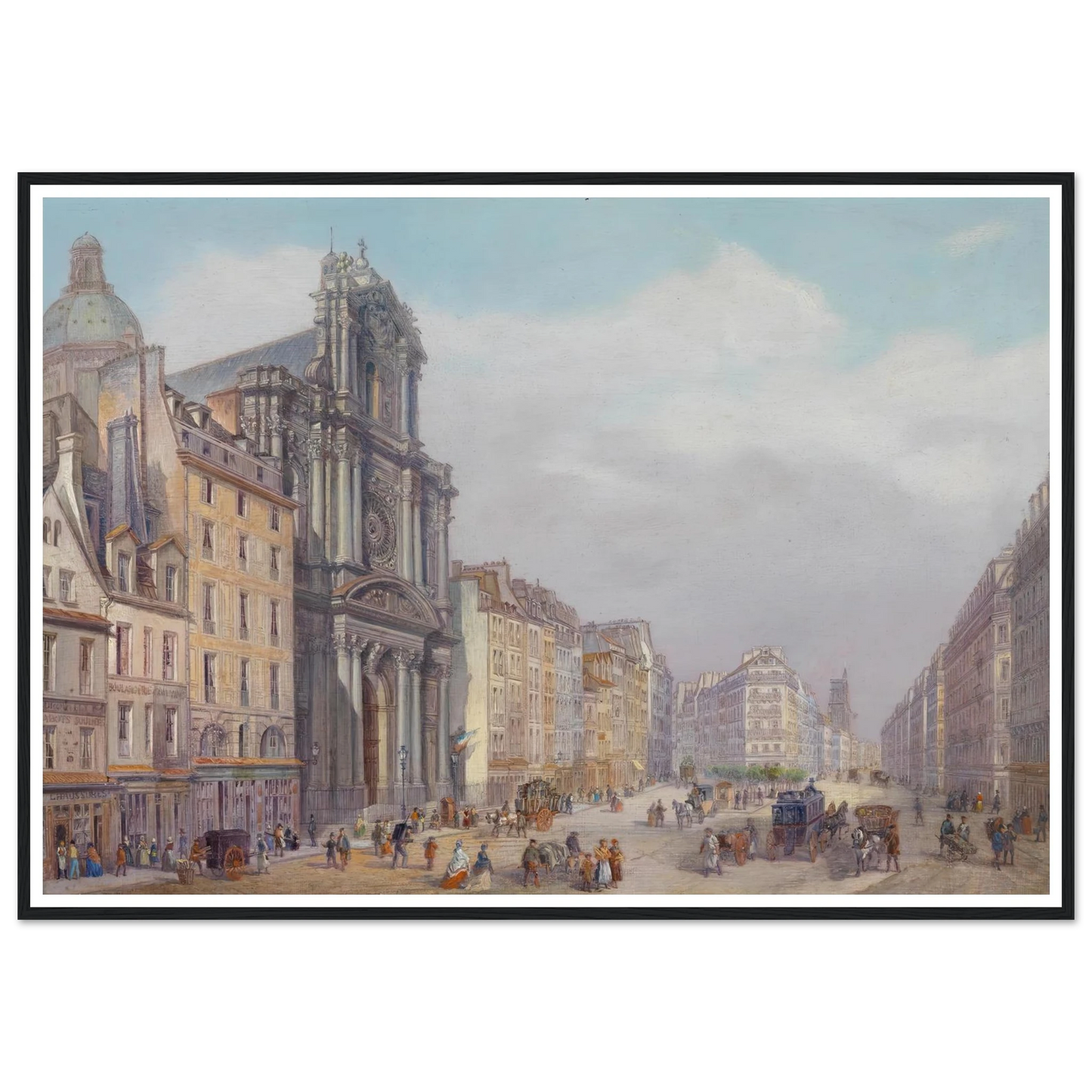 Paris Rue Saint Antoine Art Print | Carlo Bossoli - Framed Poster - 30x40 cm / 12x16″ - Black frame