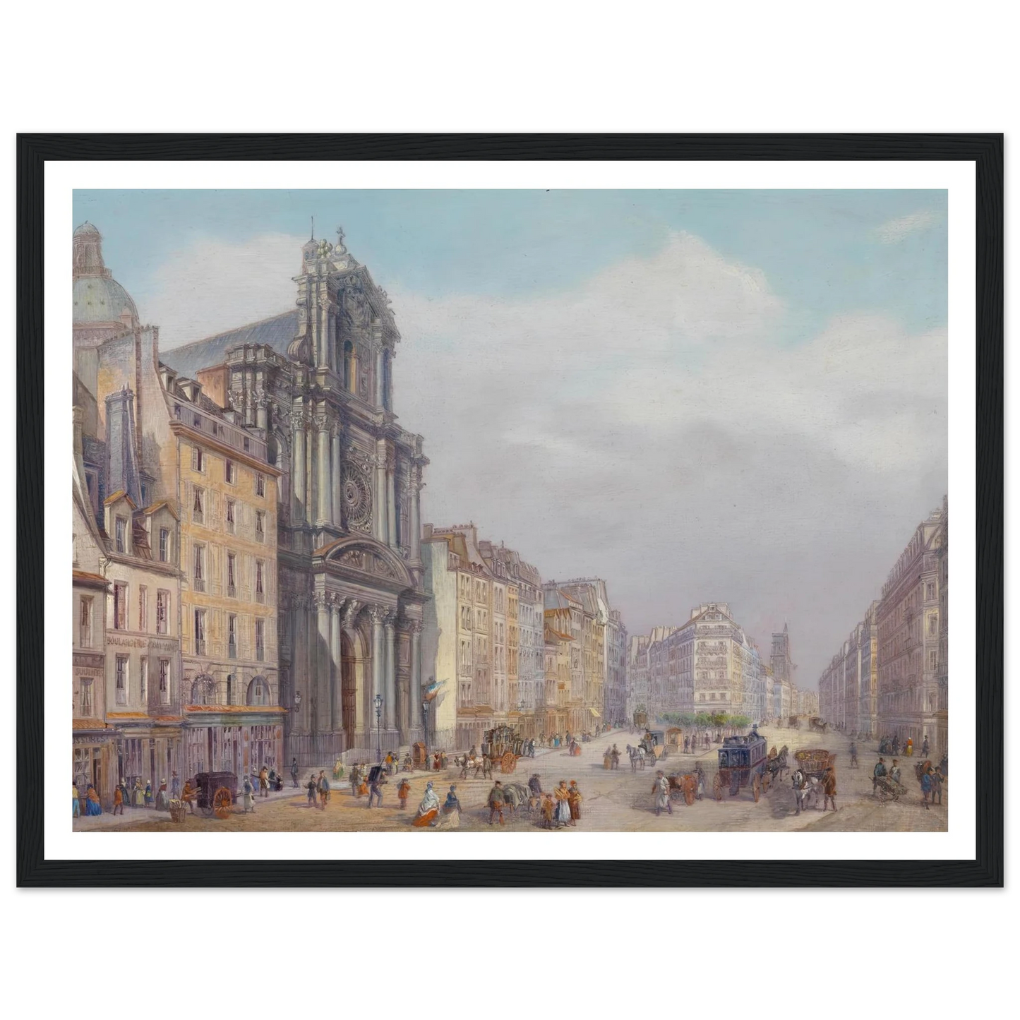 Paris Rue Saint Antoine Art Print | Carlo Bossoli - Framed Poster - 30x40 cm / 12x16″ - Black frame
