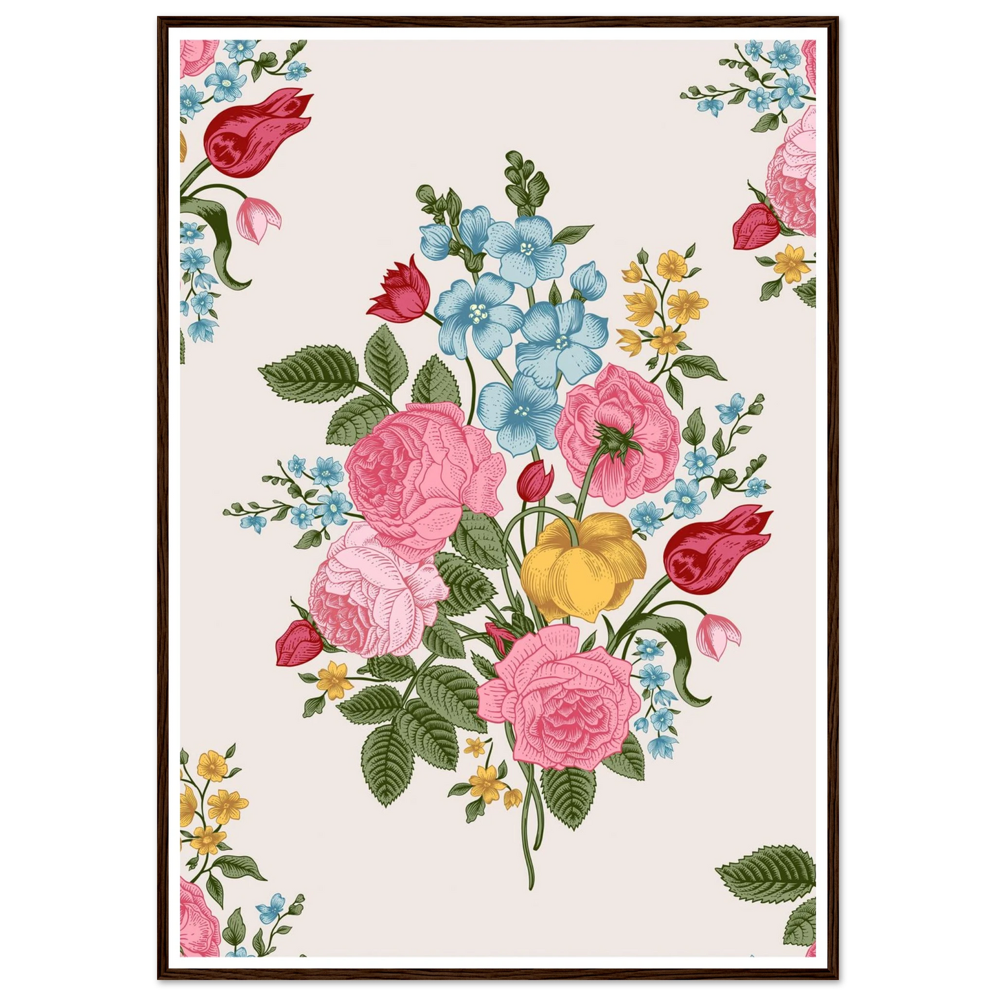 Pastel Rose Swag Art Print | William Morris Inspired - Framed Poster - 30x30 cm / 12x12″ - Black frame