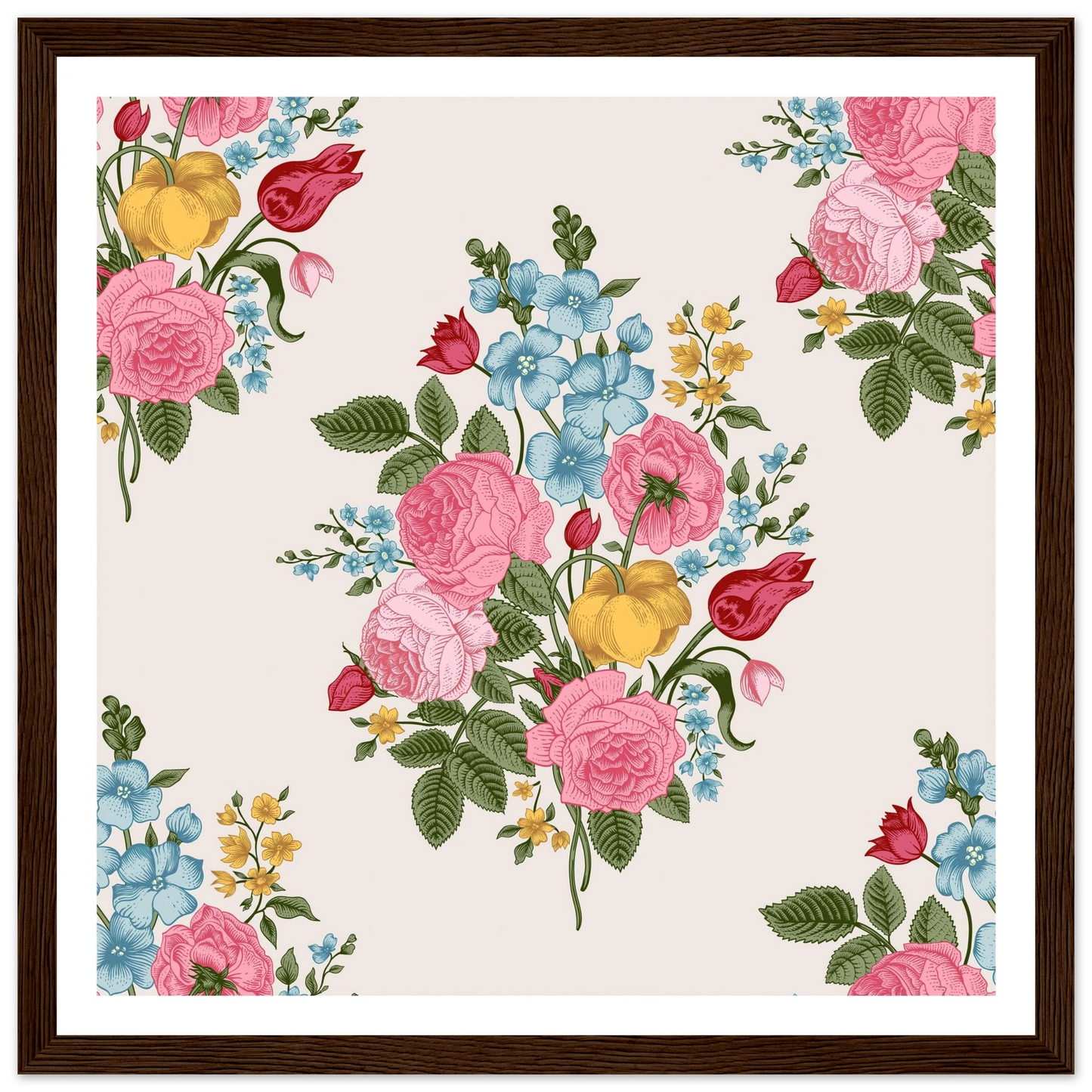 Pastel Rose Swag Art Print | William Morris Inspired - Framed Poster - 30x30 cm / 12x12″ - Black frame
