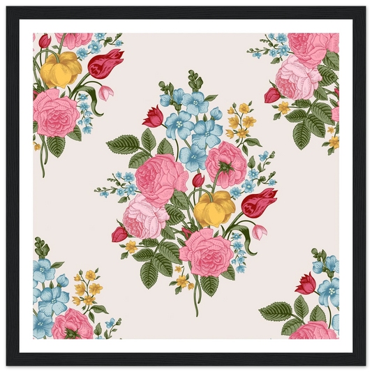 Pastel Rose Swag Art Print | William Morris Inspired - Framed Poster - 30x30 cm / 12x12″ - Black frame