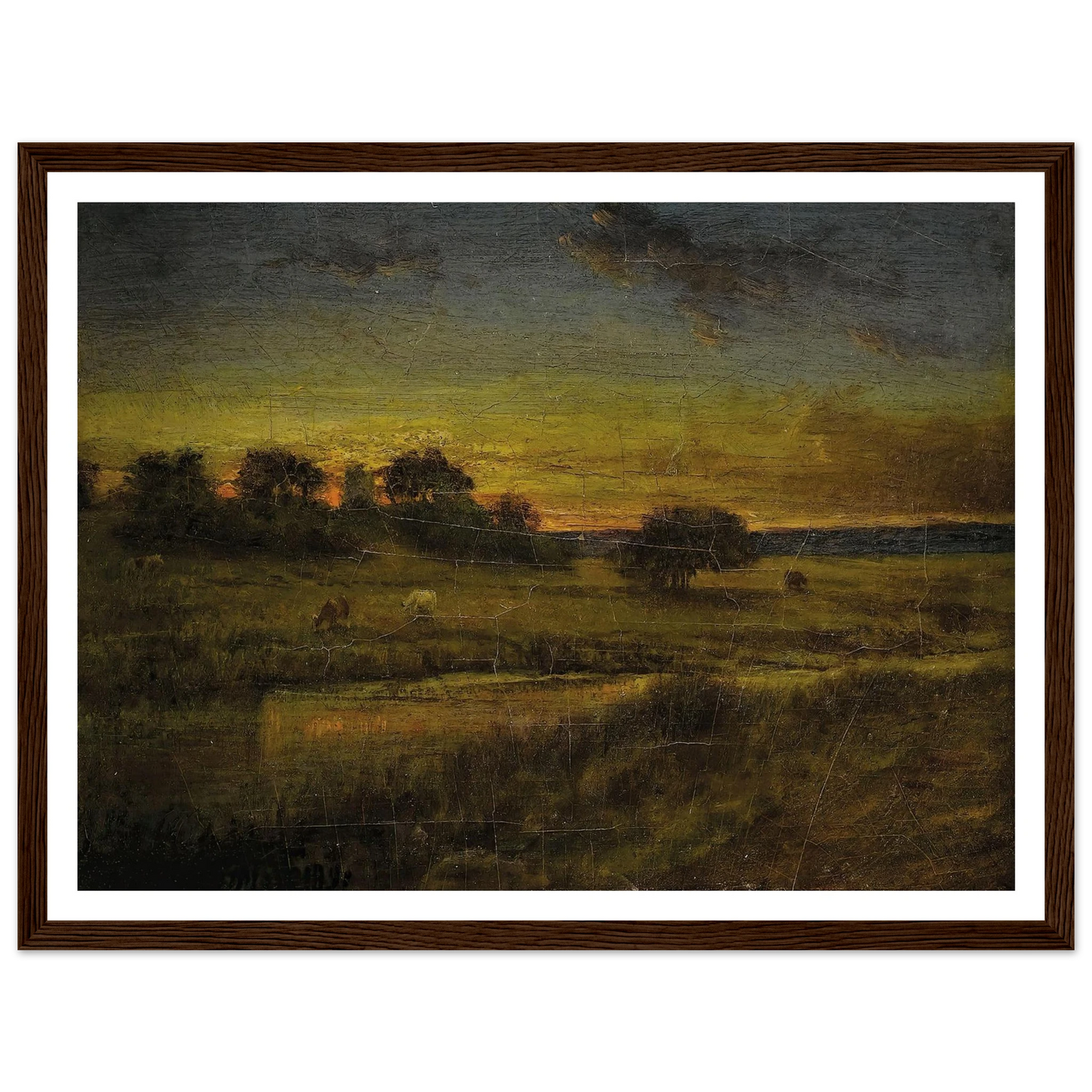 Pasture at Dawn (1891) Art Print | George Inness - Framed Poster - 30x40 cm / 12x16″ - Black frame
