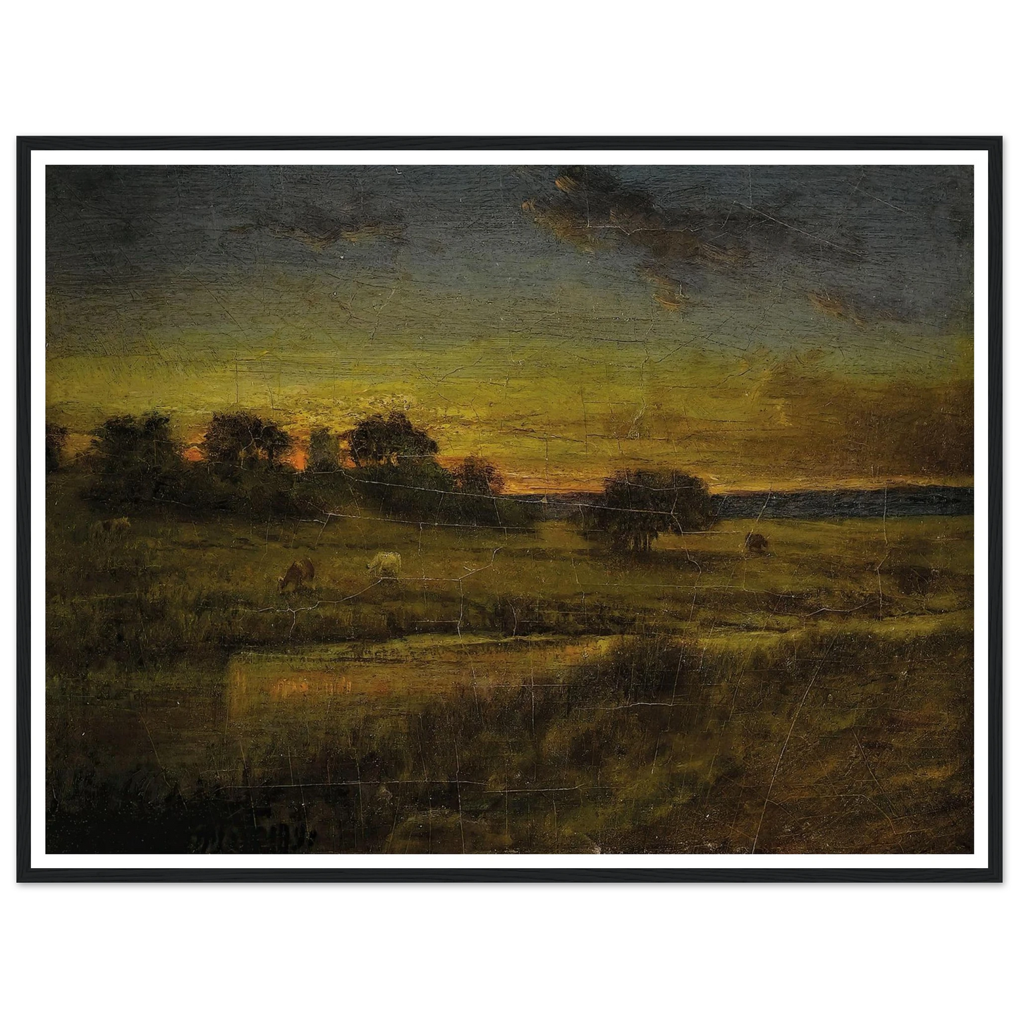Pasture at Dawn (1891) Art Print | George Inness - Framed Poster - 30x40 cm / 12x16″ - Black frame