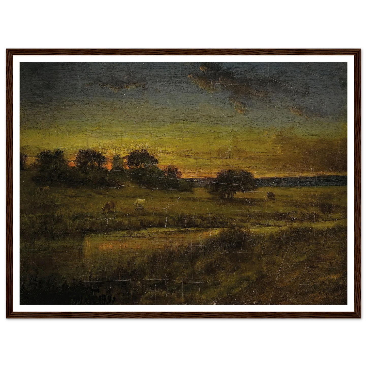 Pasture at Dawn (1891) Art Print | George Inness - Framed Poster - 30x40 cm / 12x16″ - Black frame