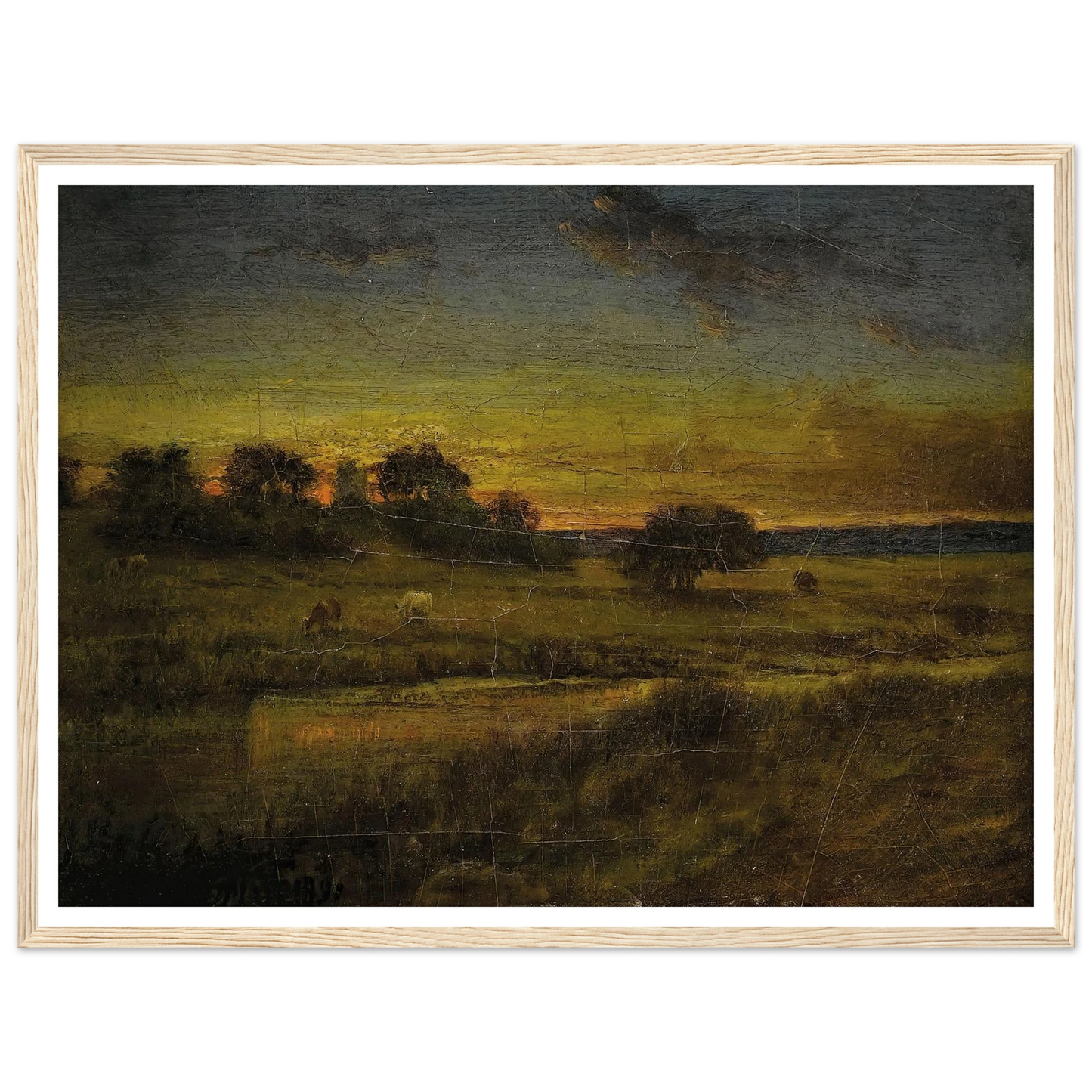 Pasture at Dawn (1891) Art Print | George Inness - Framed Poster - 30x40 cm / 12x16″ - Black frame