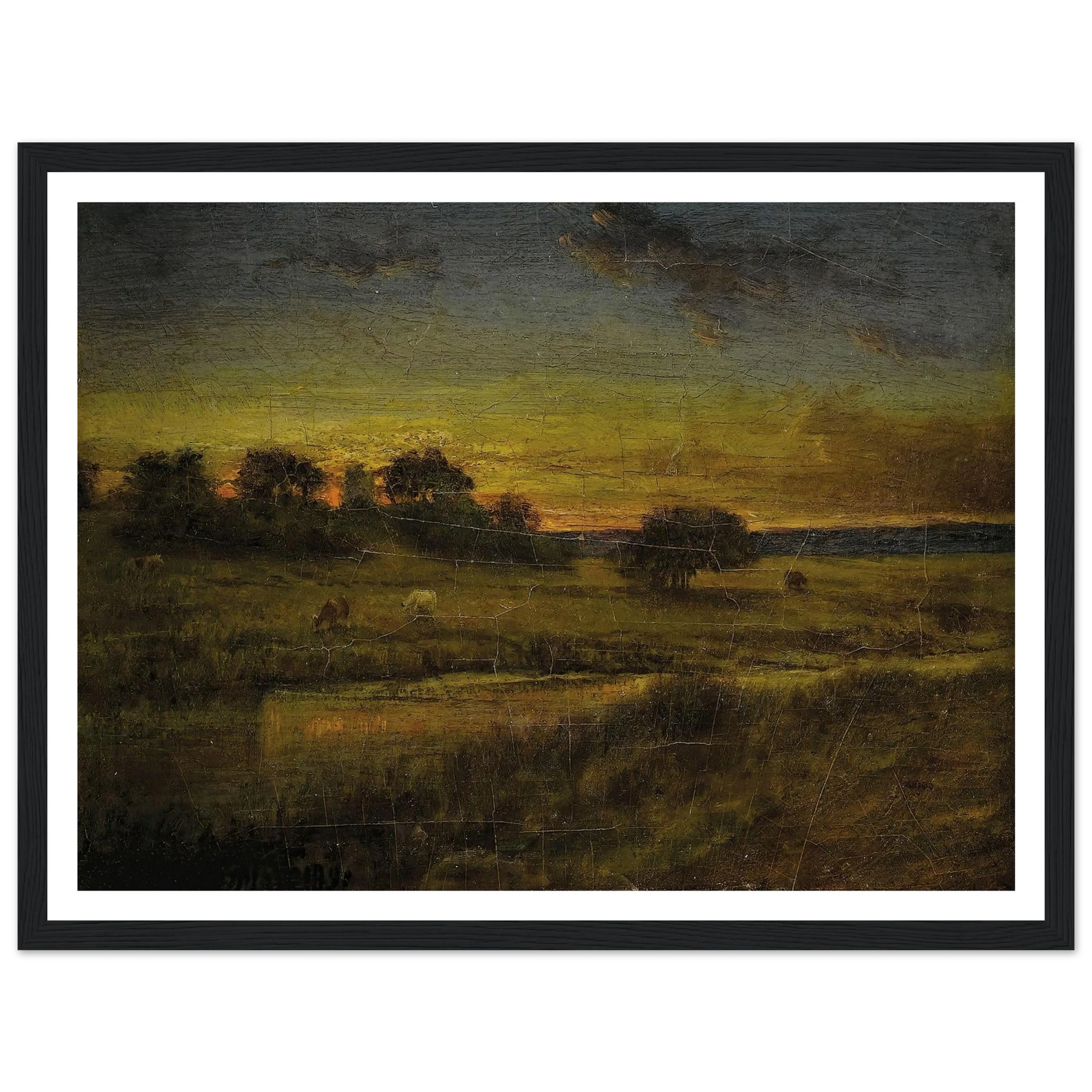 Pasture at Dawn (1891) Art Print | George Inness - Framed Poster - 30x40 cm / 12x16″ - Black frame