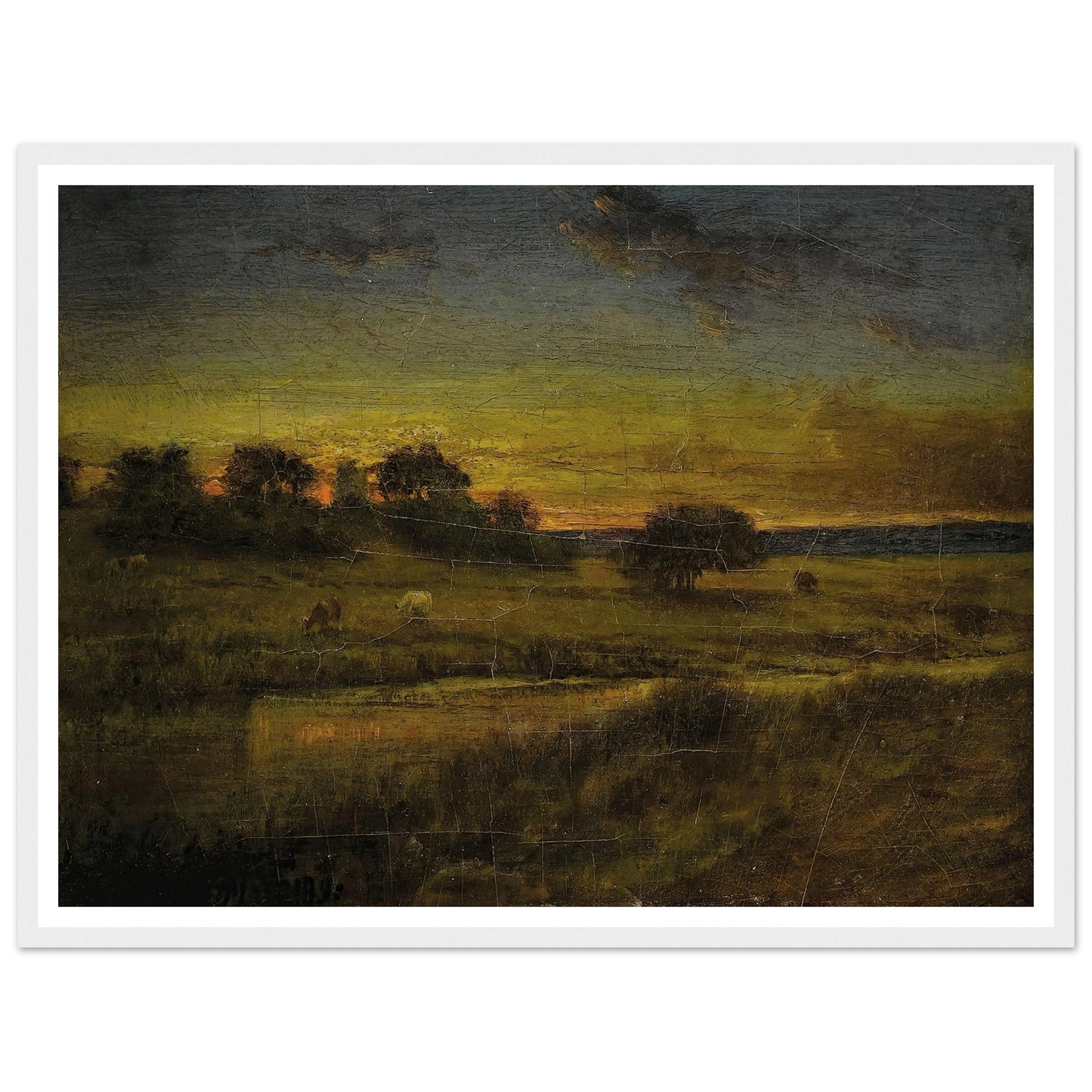 Pasture at Dawn (1891) Art Print | George Inness - Framed Poster - 30x40 cm / 12x16″ - Black frame