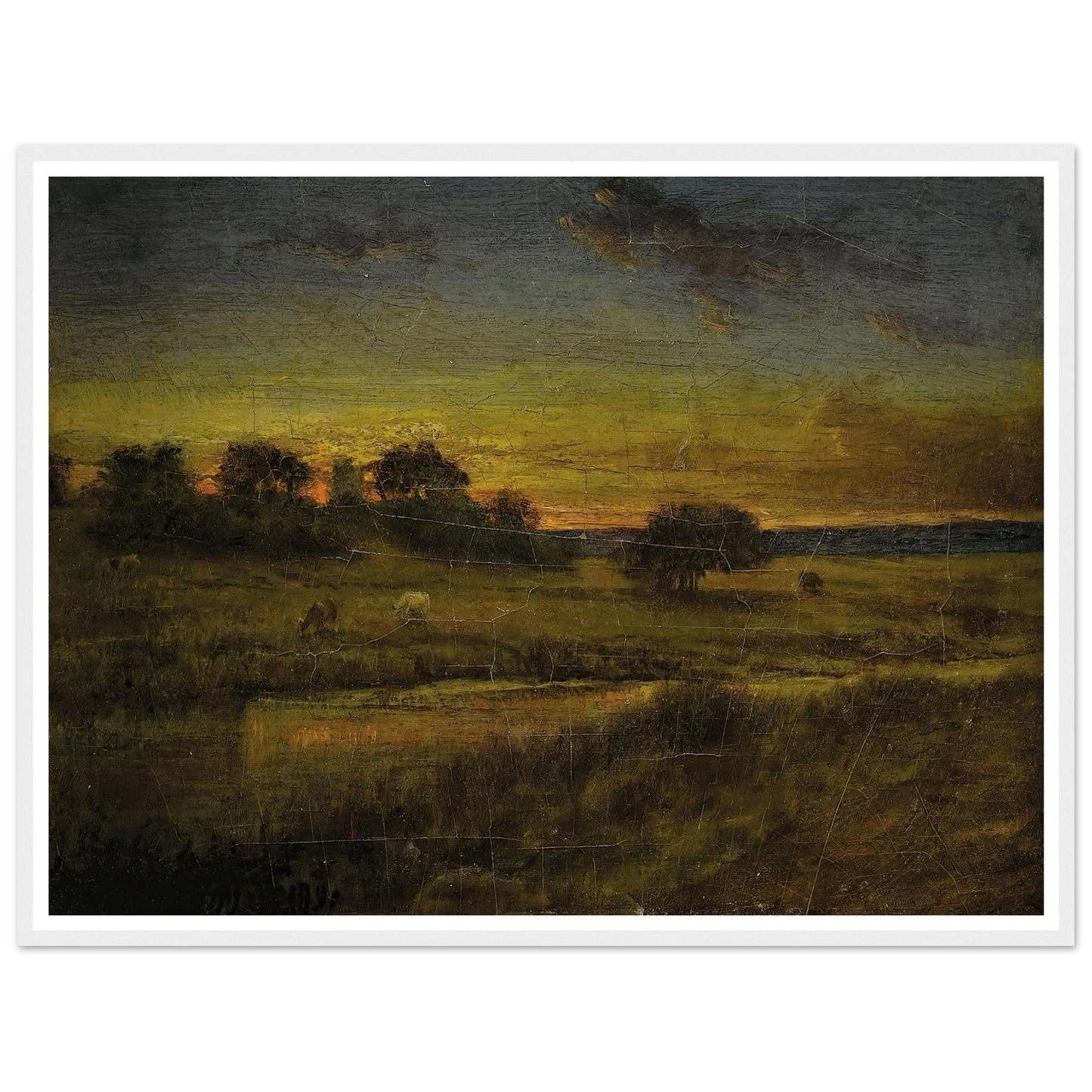 Pasture at Dawn (1891) Art Print | George Inness - Framed Poster - 30x40 cm / 12x16″ - Black frame