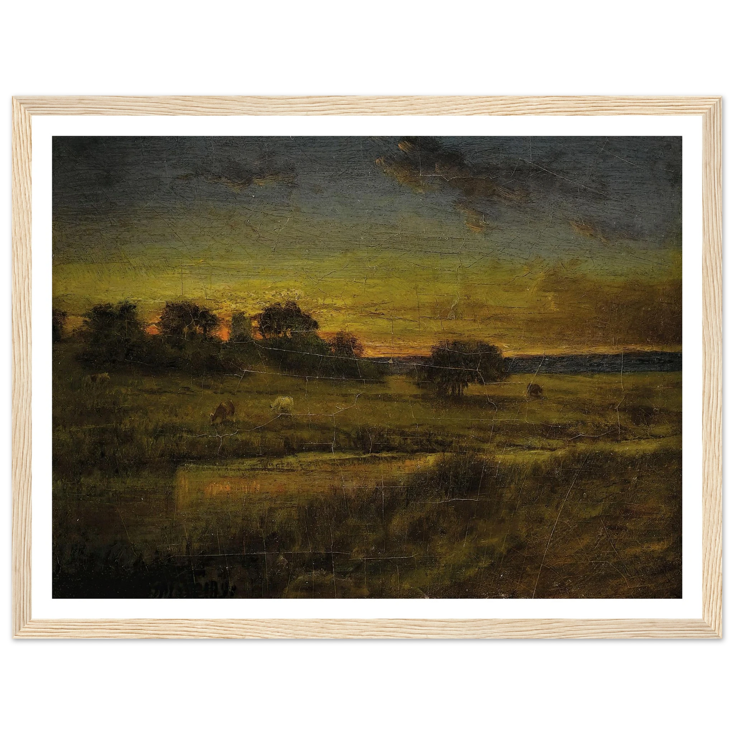 Pasture at Dawn (1891) Art Print | George Inness - Framed Poster - 30x40 cm / 12x16″ - Black frame
