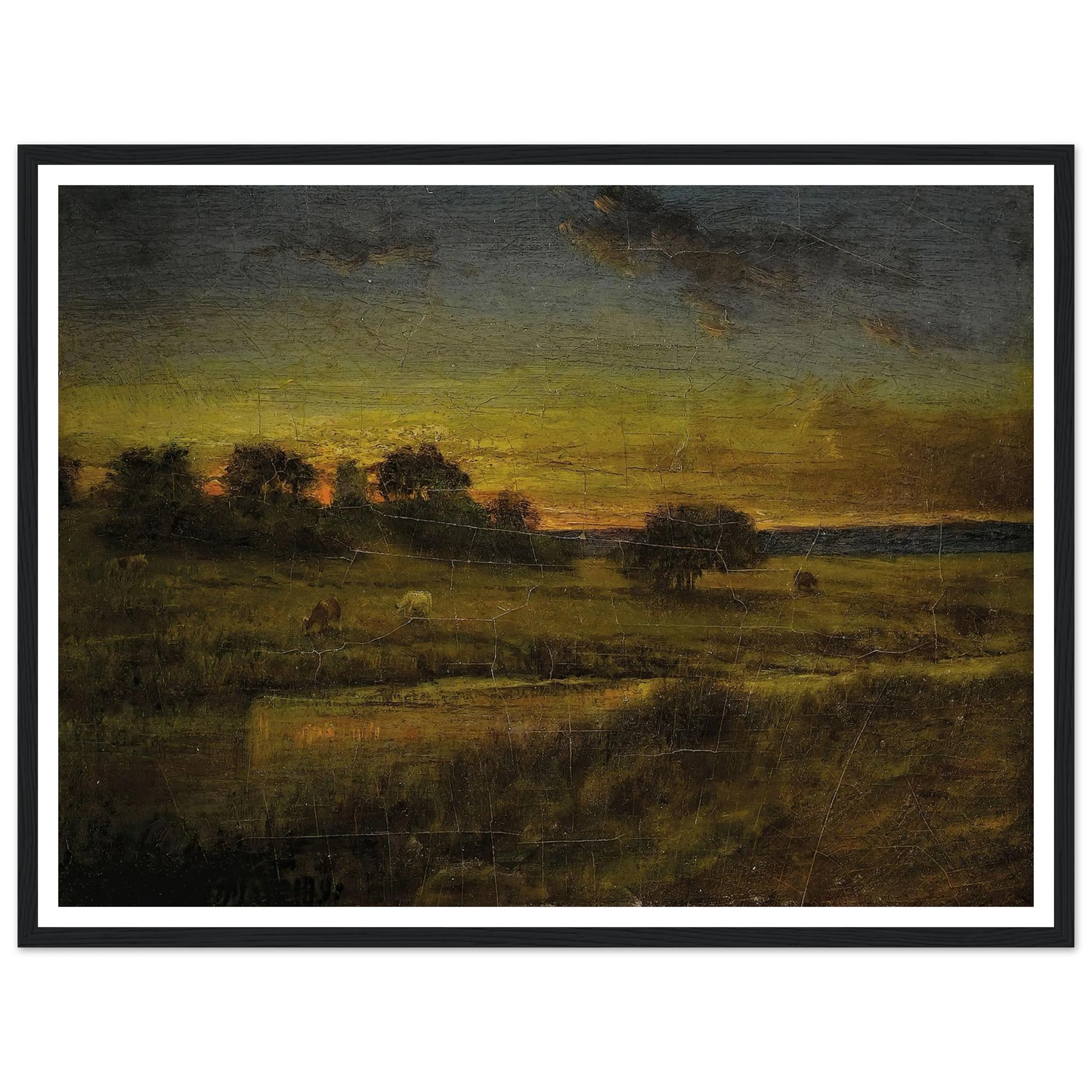 Pasture at Dawn (1891) Art Print | George Inness - Framed Poster - 30x40 cm / 12x16″ - Black frame
